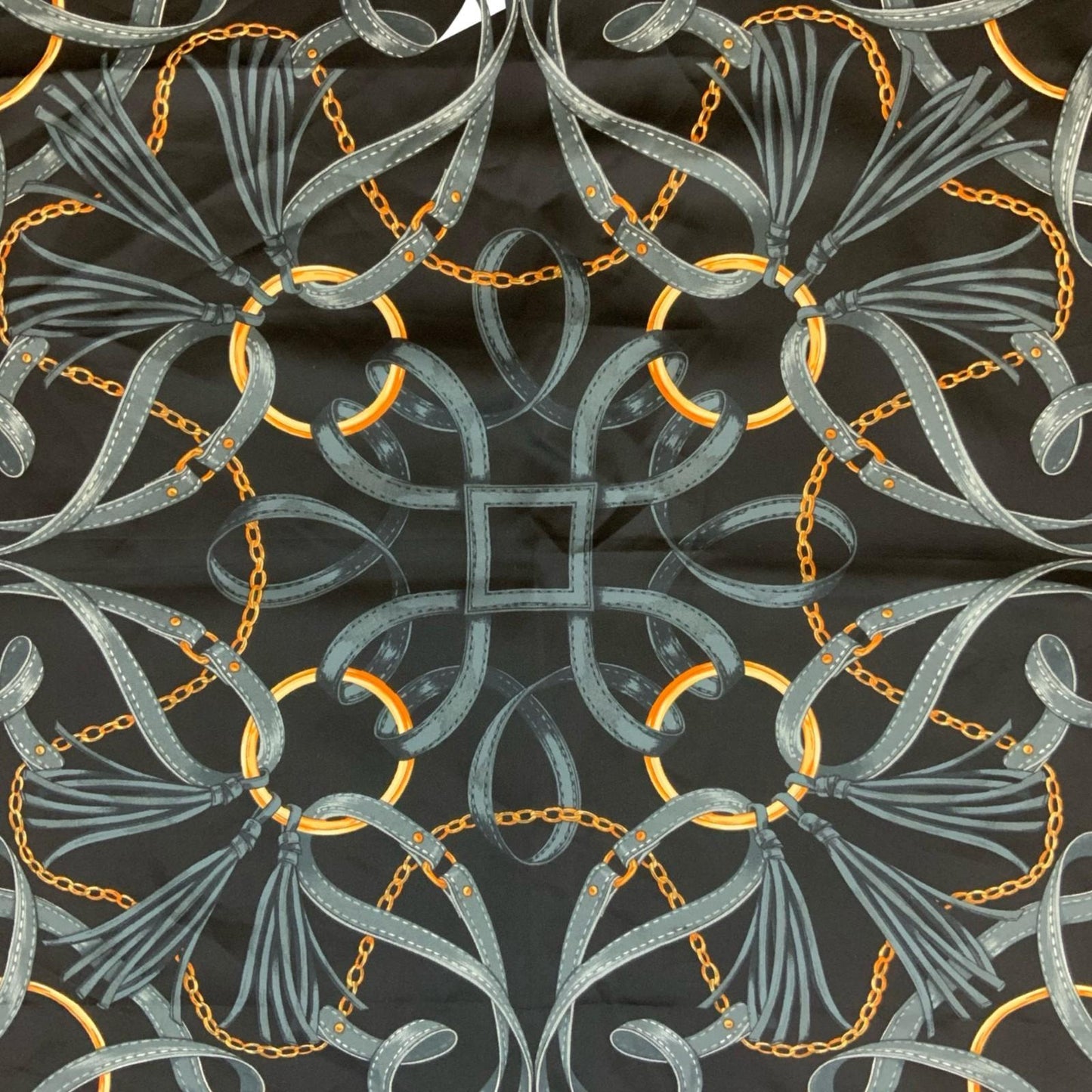 VTG 90s Y2K BLACK GOLD LUXURIOUS INTRICATE BELT DESIGN SQUARE SCARF