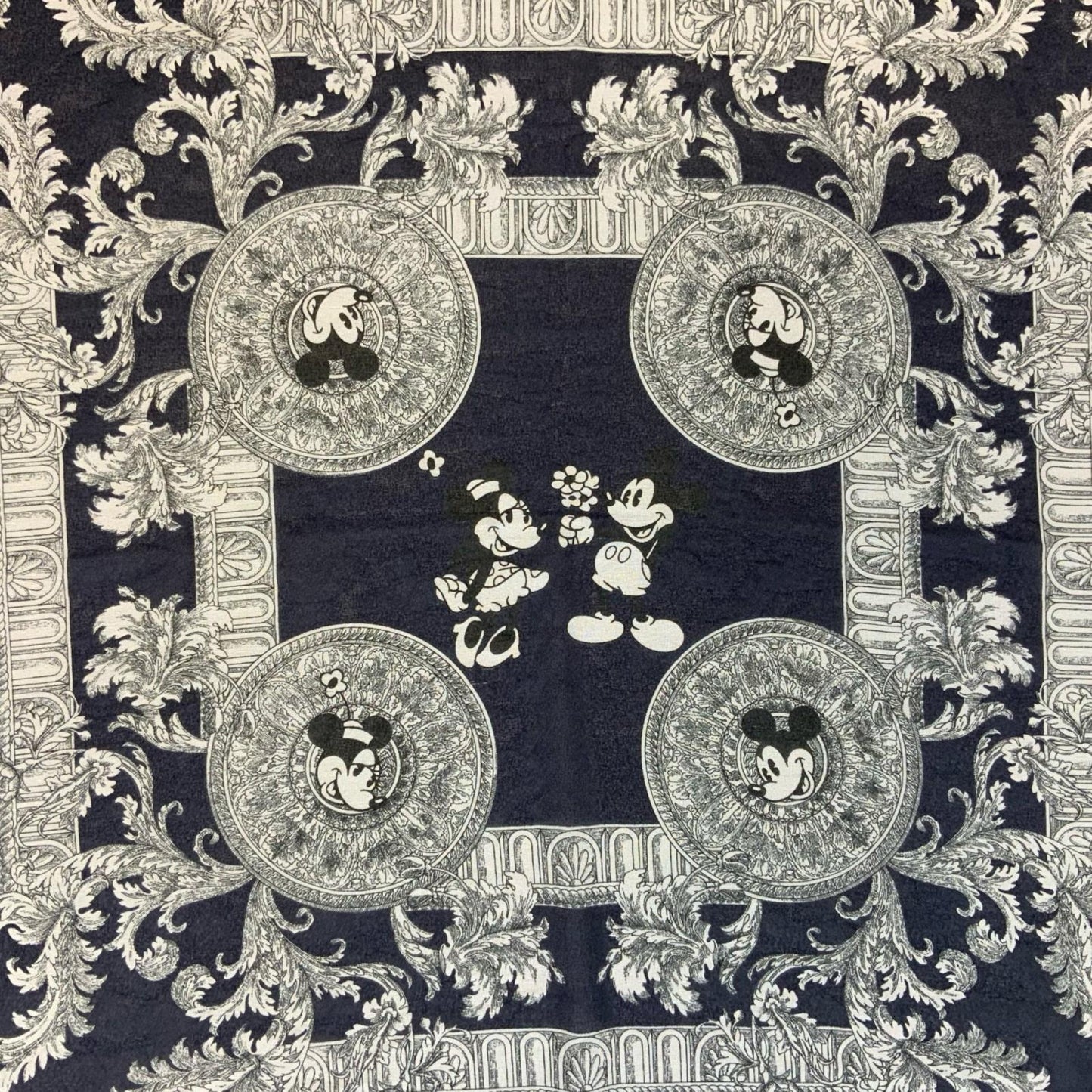 'DISNEYLAND' PARIS BLUE WHITE COLLECTIBLE MICKEY MOUSE ORNATE SQUARE SCARF