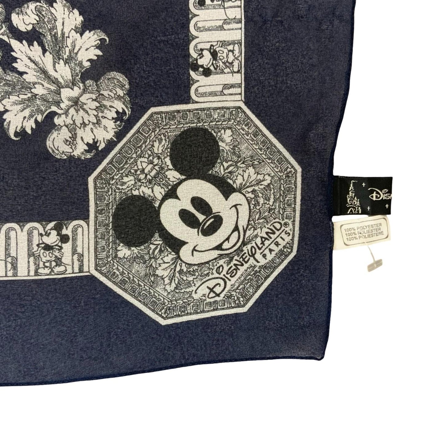 'DISNEYLAND' PARIS BLUE WHITE COLLECTIBLE MICKEY MOUSE ORNATE SQUARE SCARF