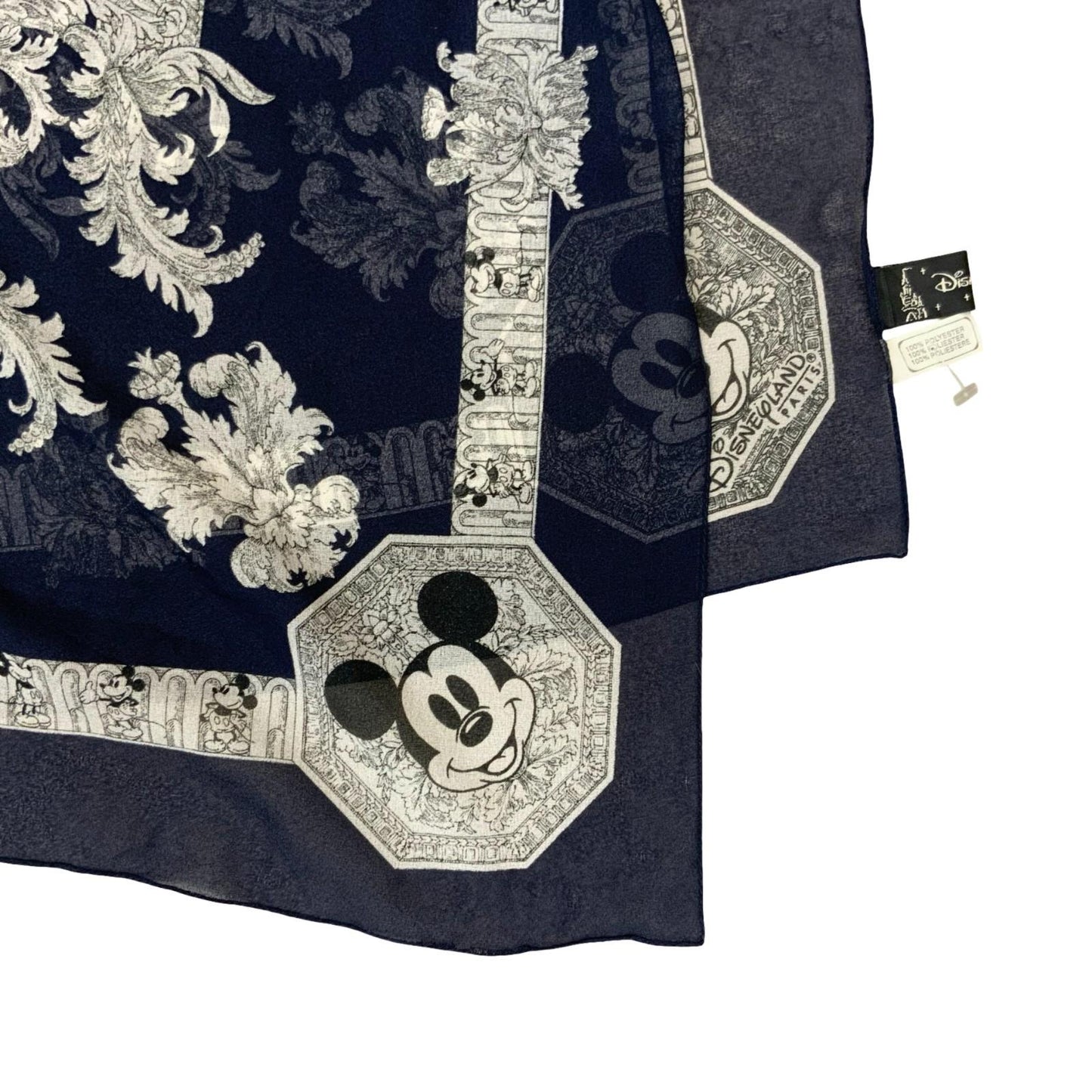 'DISNEYLAND' PARIS BLUE WHITE COLLECTIBLE MICKEY MOUSE ORNATE SQUARE SCARF