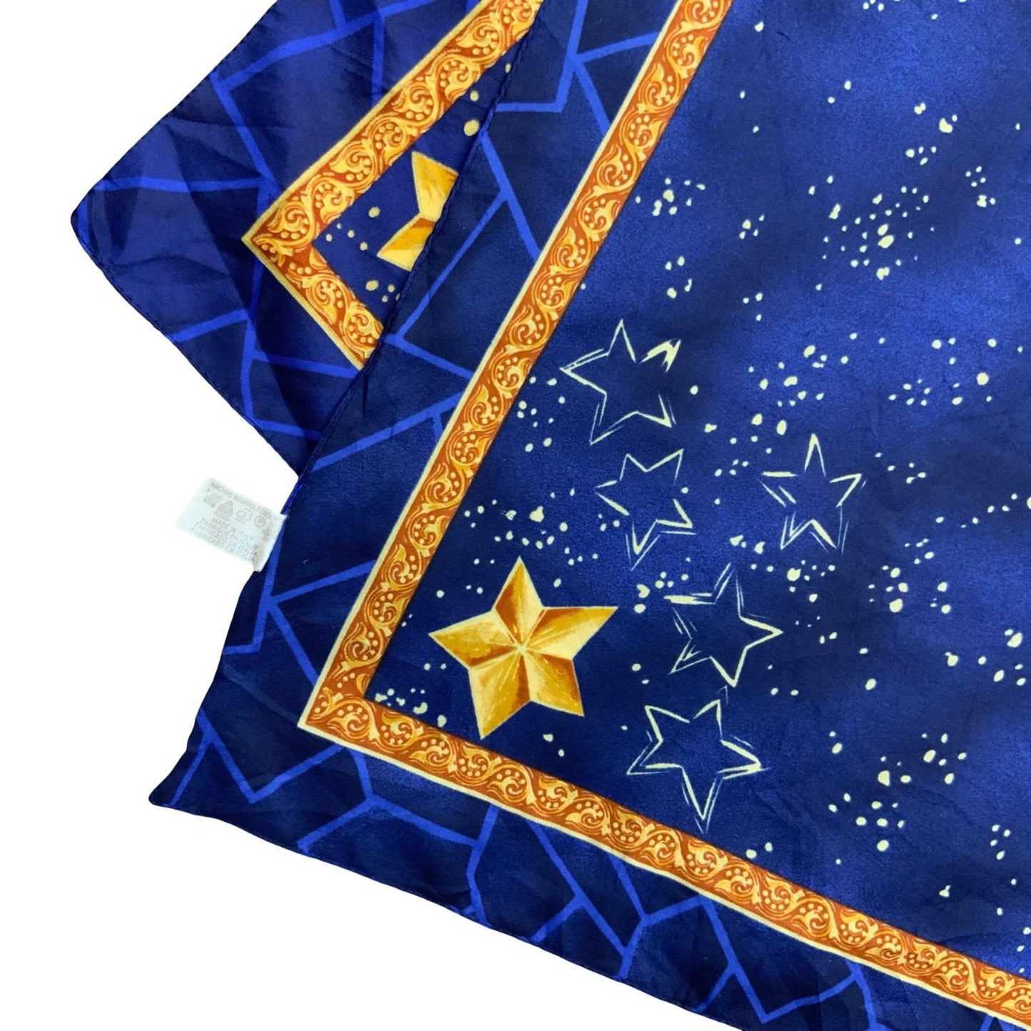 VTG 90s Y2K BLUE GOLD SUN CELESTIAL GRAPHIC STAR BOHO ALTAR CLOTH SQUARE SCARF