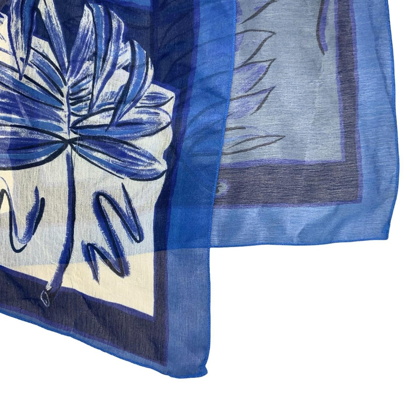 VTG 90s BLUE WHITE BOTANICAL LEAF PATCH GEOMETRIC PATTERNED SQUARE SCARF