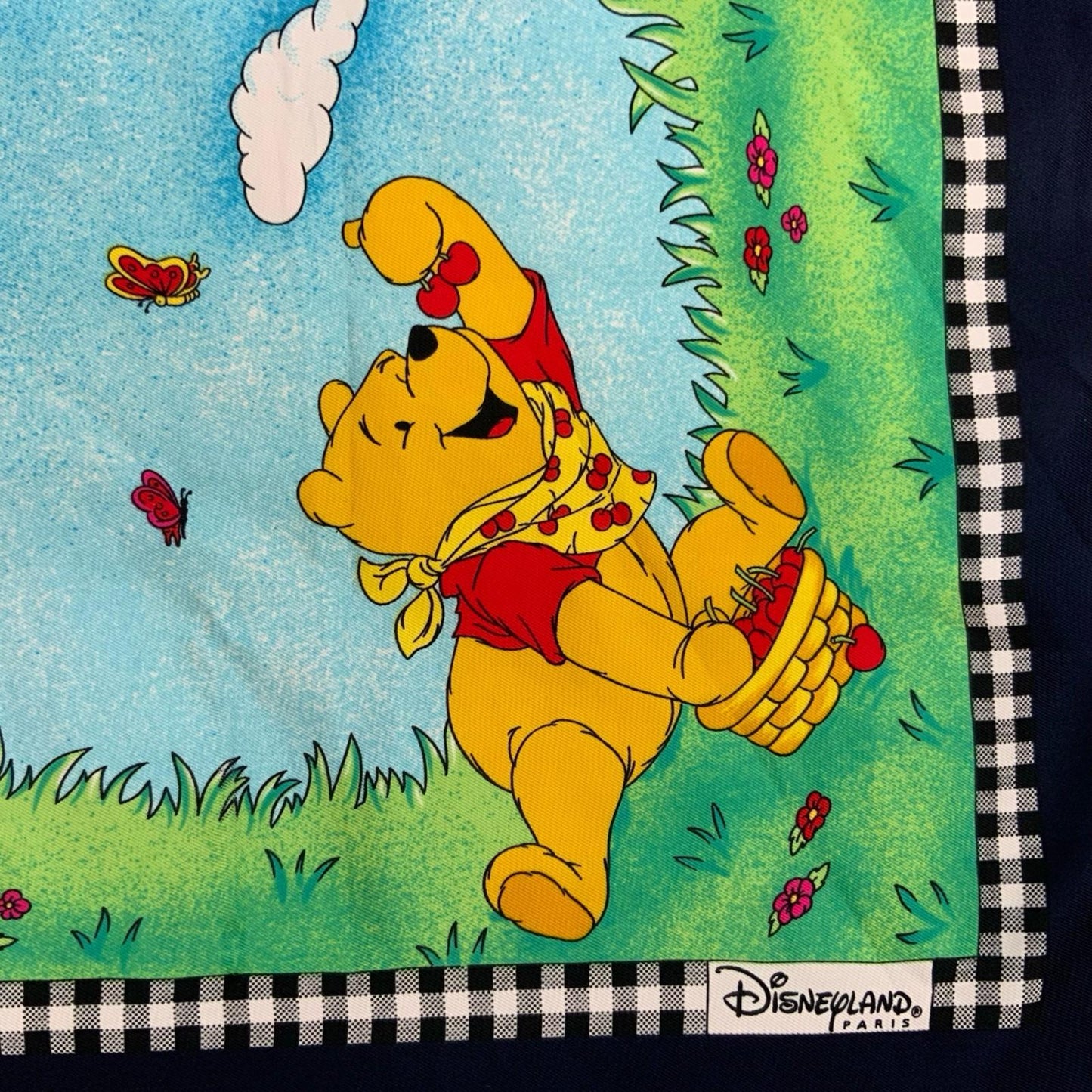 VTG 90s 'DISNEYLAND PARIS' BLUE GREEN YELLOW WINNIE THE POOH GRAPHIC SCARF