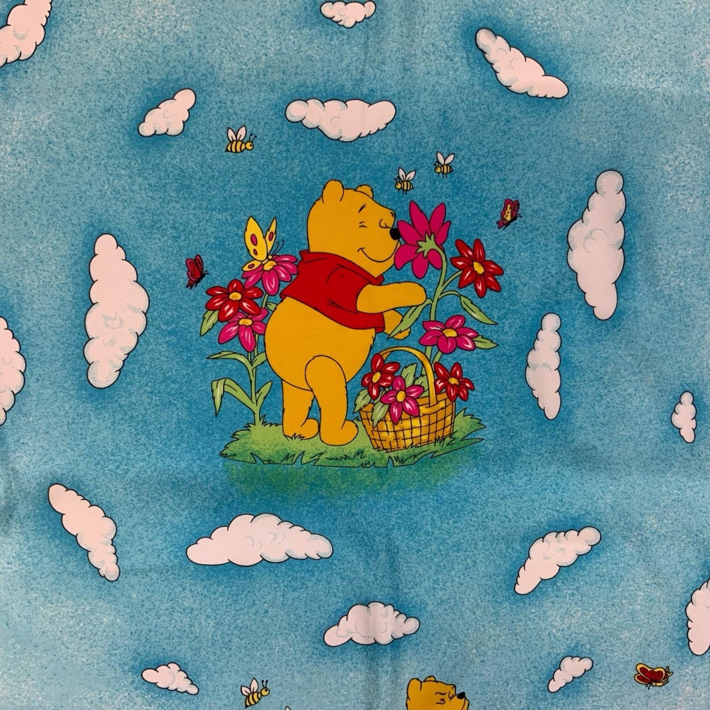 VTG 90s 'DISNEYLAND PARIS' BLUE GREEN YELLOW WINNIE THE POOH GRAPHIC SCARF