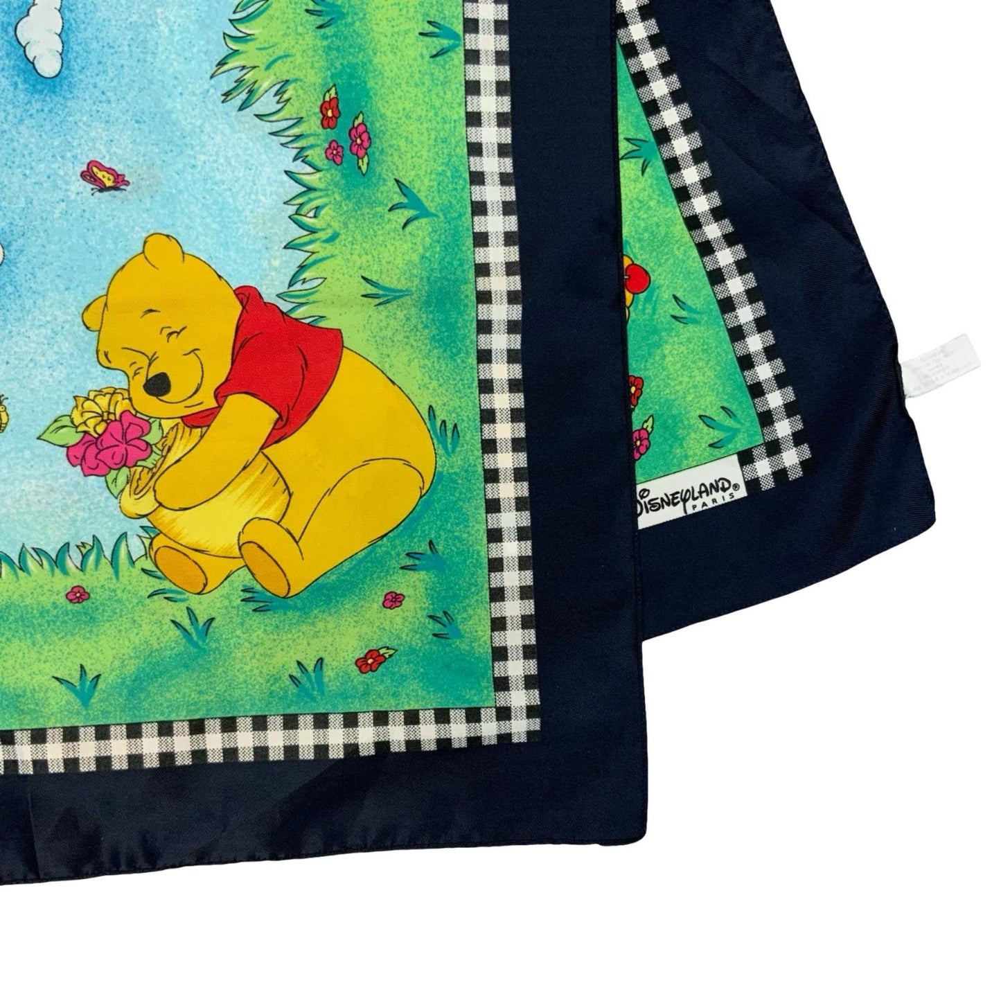 VTG 90s 'DISNEYLAND PARIS' BLUE GREEN YELLOW WINNIE THE POOH GRAPHIC SCARF