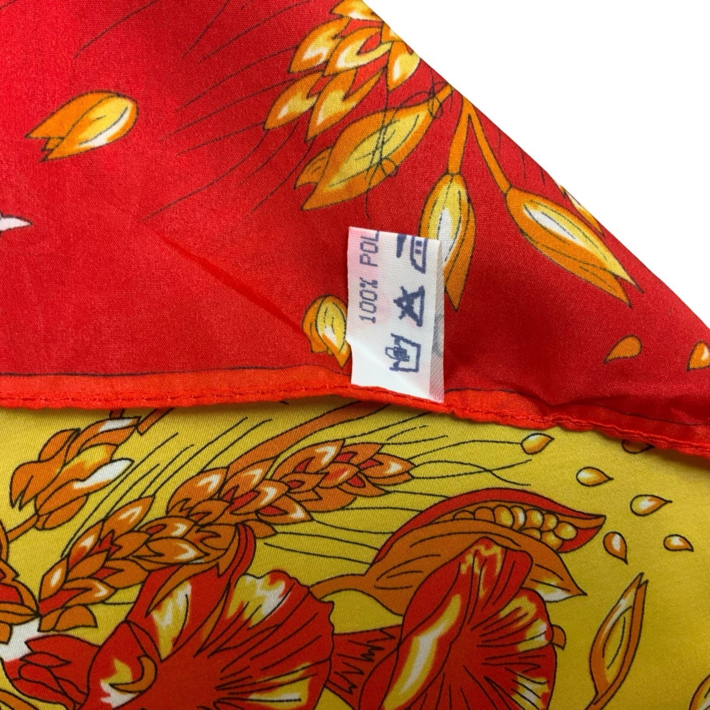 VTG RED YELLOW FLORAL LADY BUG BEE BUTTERFLY INTRICATE DECORATIVE SQUARE SCARF