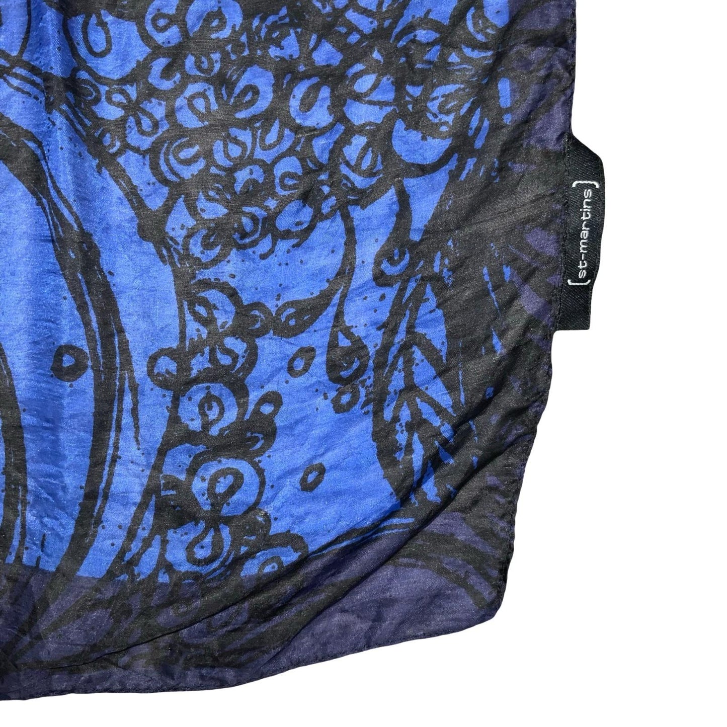 VTG BLUE BLACK ART PRINT TEXTILE HAND PEACE SIGN STRIKING INTRICATE FABRIC SCARF