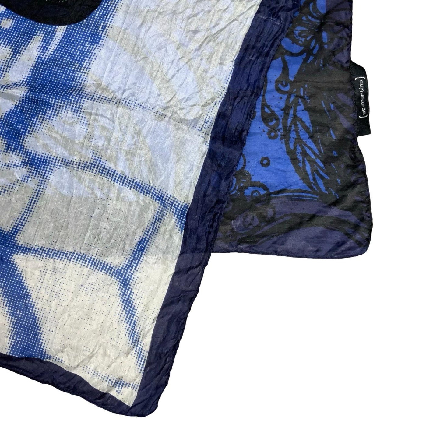 VTG BLUE BLACK ART PRINT TEXTILE HAND PEACE SIGN STRIKING INTRICATE FABRIC SCARF