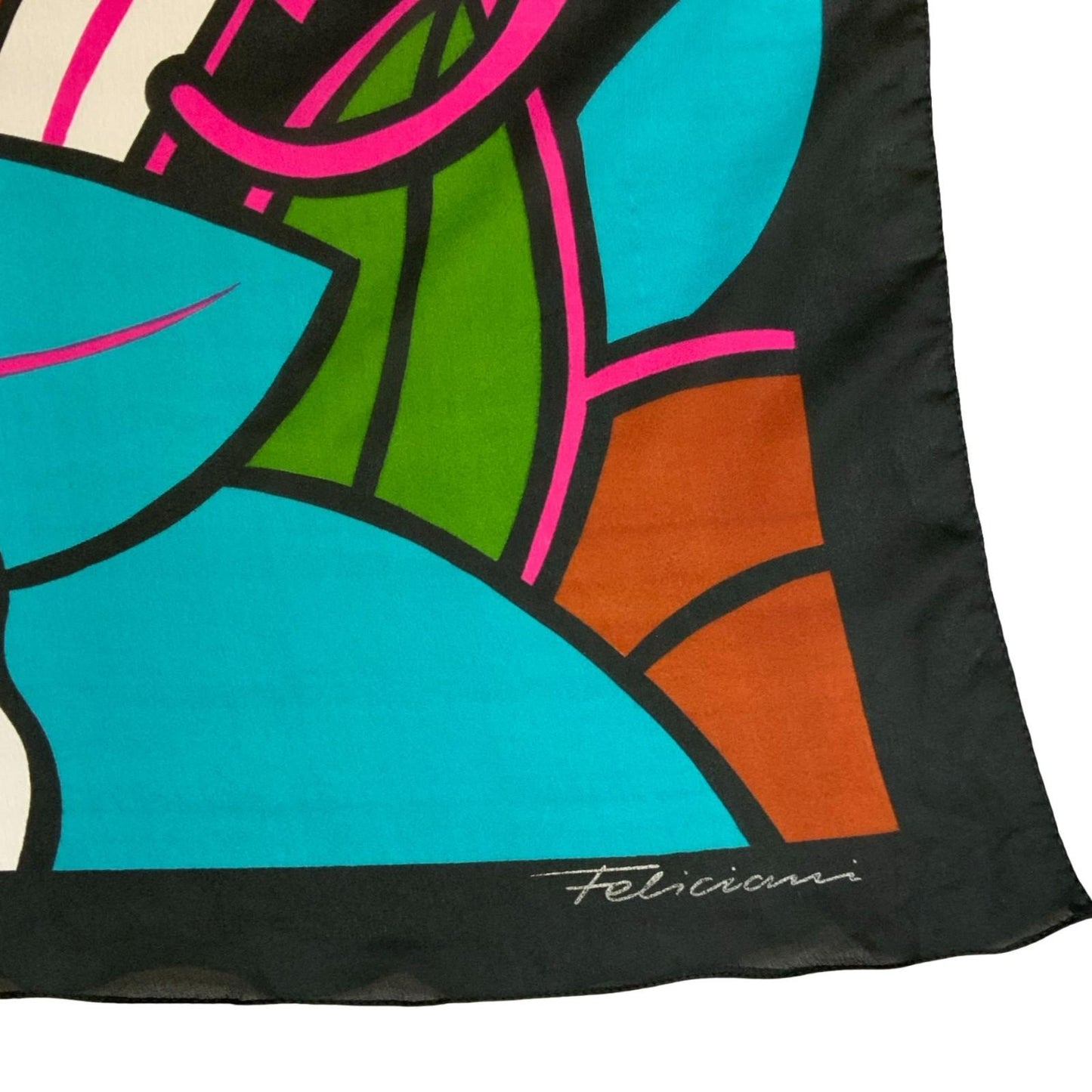 VTG 'FELICIANI' PINK BLACK ITALIAN LUXURY DESIGNER ABSTRACT DEER VIBRANT SCARF