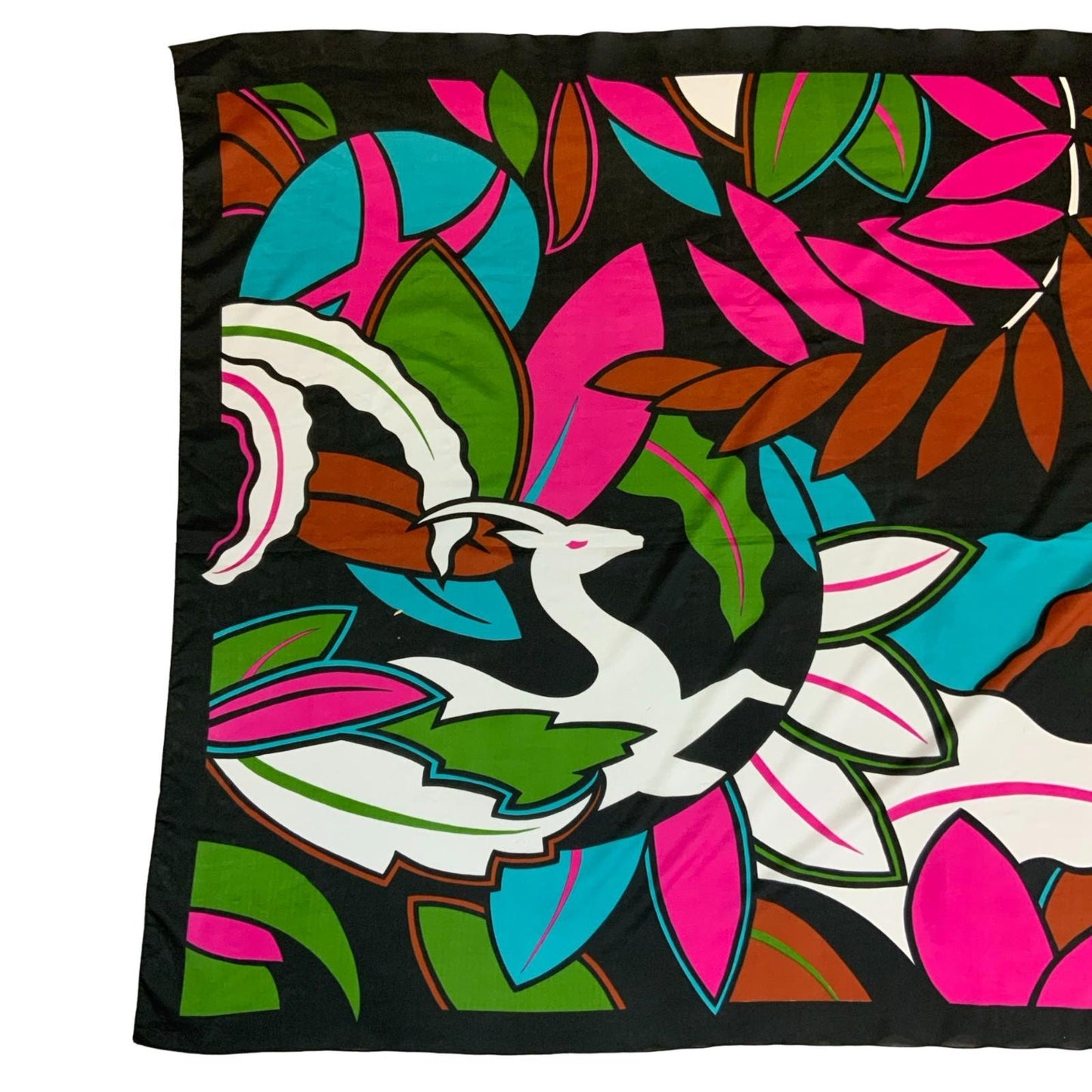 VTG 'FELICIANI' PINK BLACK ITALIAN LUXURY DESIGNER ABSTRACT DEER VIBRANT SCARF
