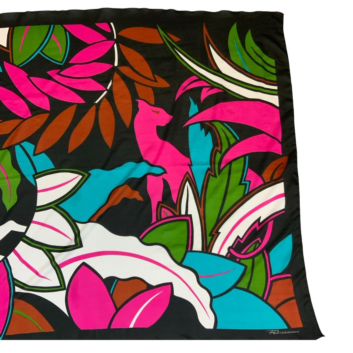 VTG 'FELICIANI' PINK BLACK ITALIAN LUXURY DESIGNER ABSTRACT DEER VIBRANT SCARF