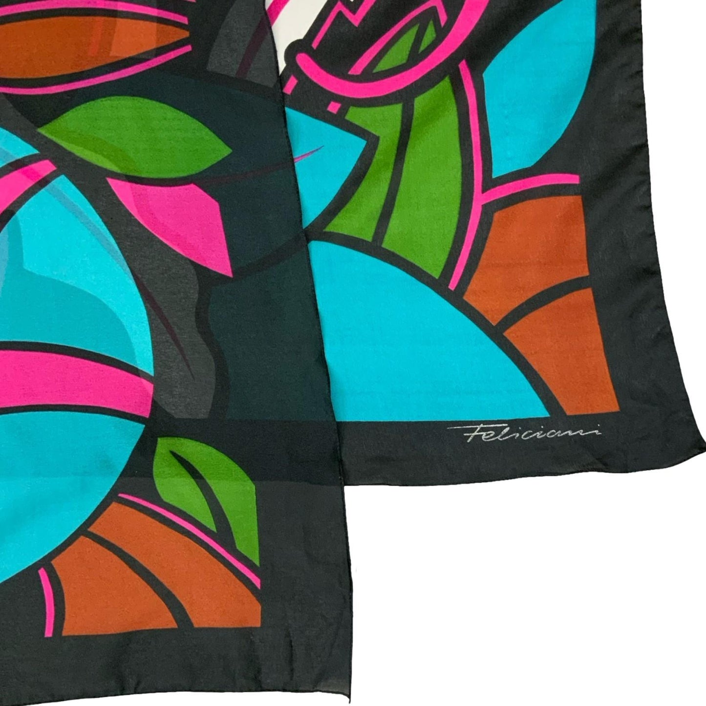 VTG 'FELICIANI' PINK BLACK ITALIAN LUXURY DESIGNER ABSTRACT DEER VIBRANT SCARF