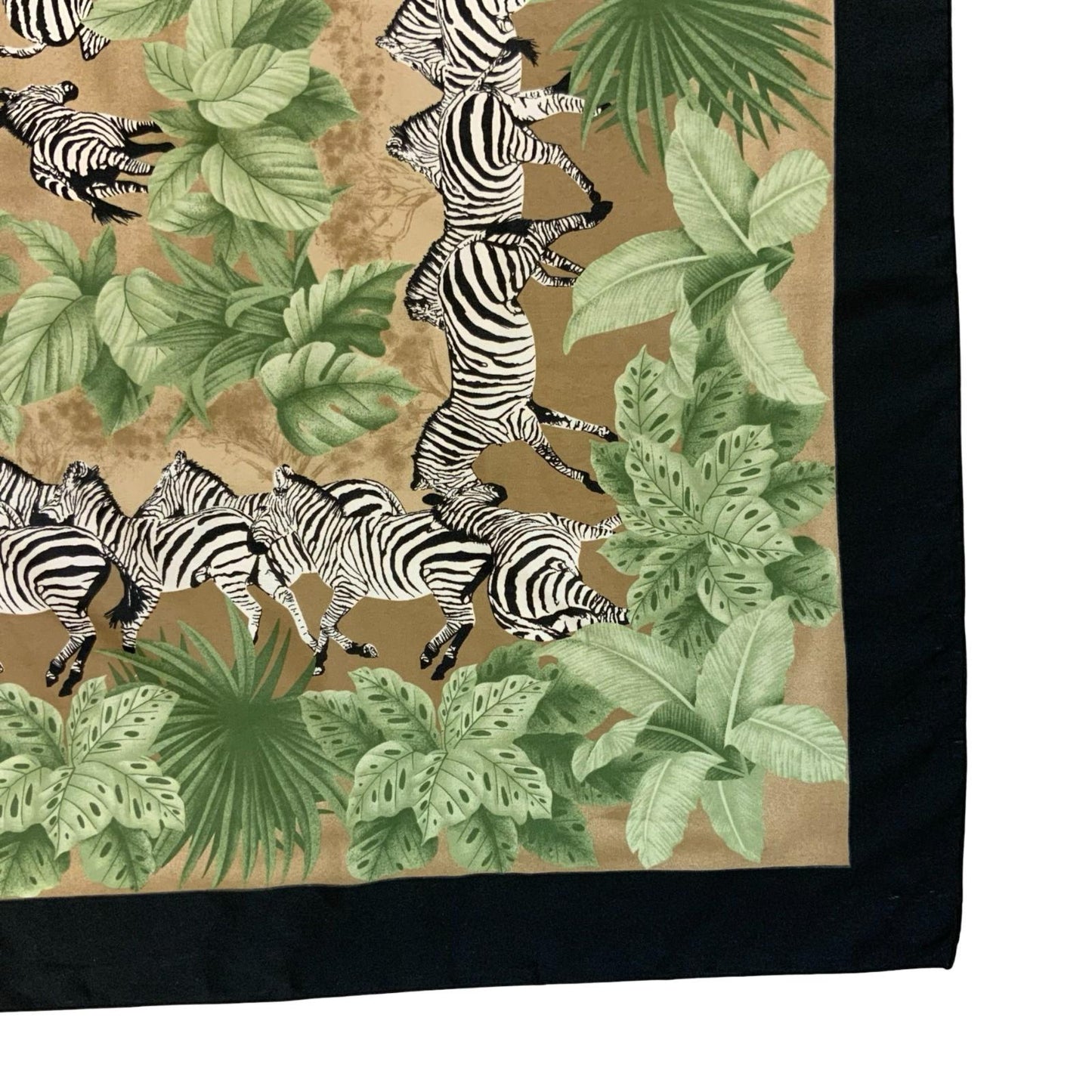VTG 90s GREEN BLACK WHITE ZEBRA SAFARI BOTANICAL TAPESTRY ACCESSORY LARGE SCARF