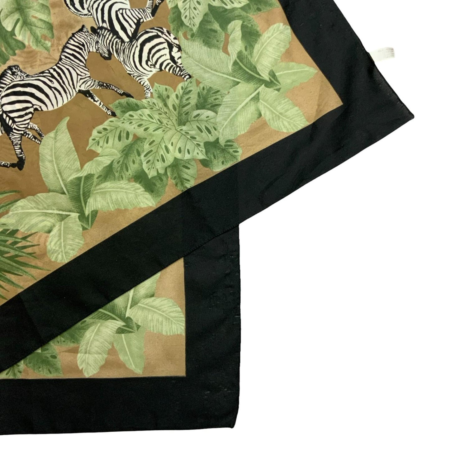 VTG 90s GREEN BLACK WHITE ZEBRA SAFARI BOTANICAL TAPESTRY ACCESSORY LARGE SCARF