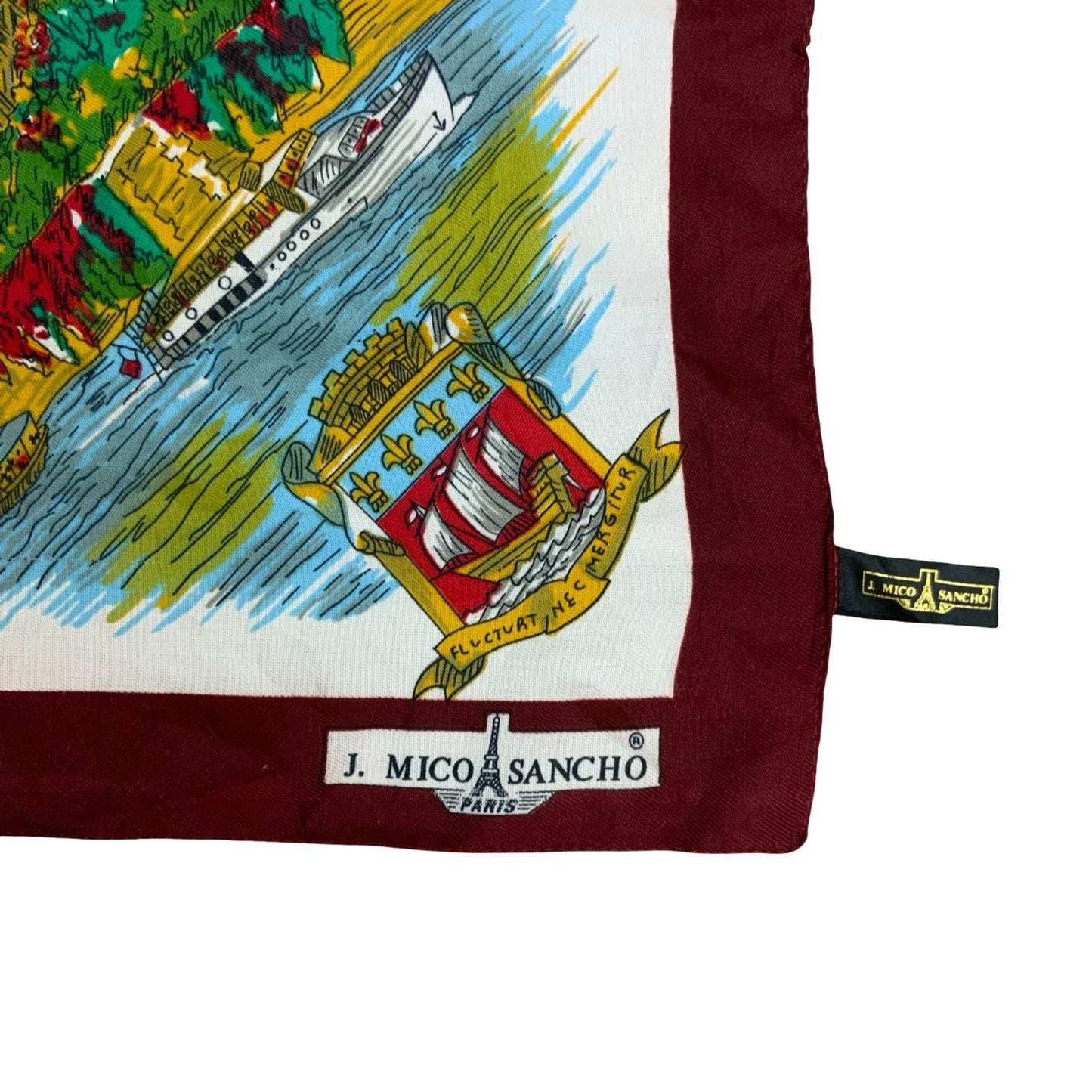 VTG 'J. MICO SANCHO' FRANCE BURGUNDY PARIS DESIGNER SQUARE TOURIST SCARF
