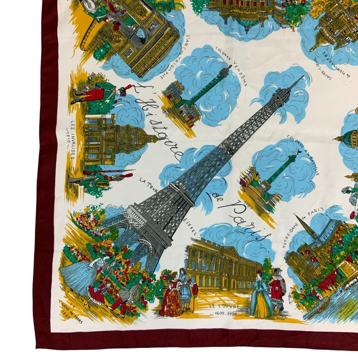 VTG 'J. MICO SANCHO' FRANCE BURGUNDY PARIS DESIGNER SQUARE TOURIST SCARF