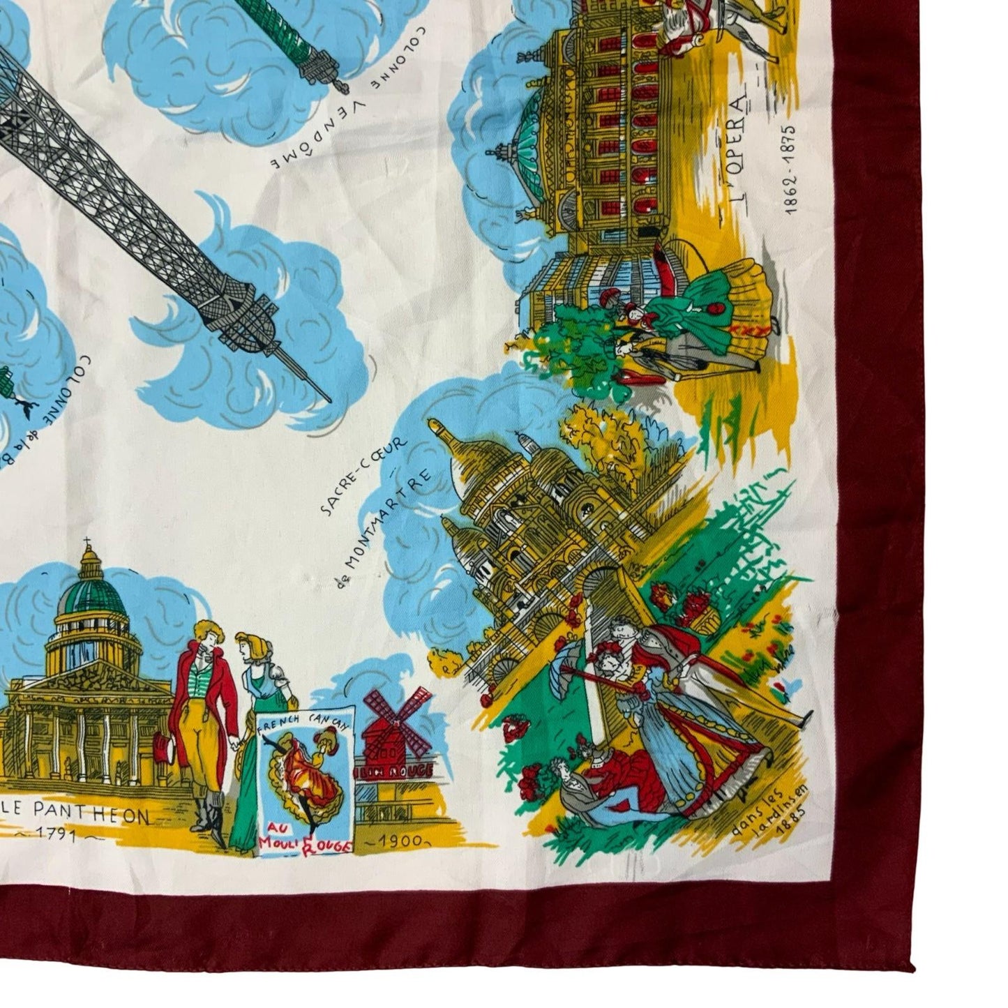 VTG 'J. MICO SANCHO' FRANCE BURGUNDY PARIS DESIGNER SQUARE TOURIST SCARF
