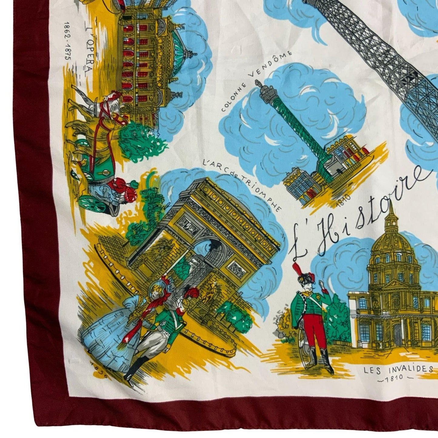 VTG 'J. MICO SANCHO' FRANCE BURGUNDY PARIS DESIGNER SQUARE TOURIST SCARF