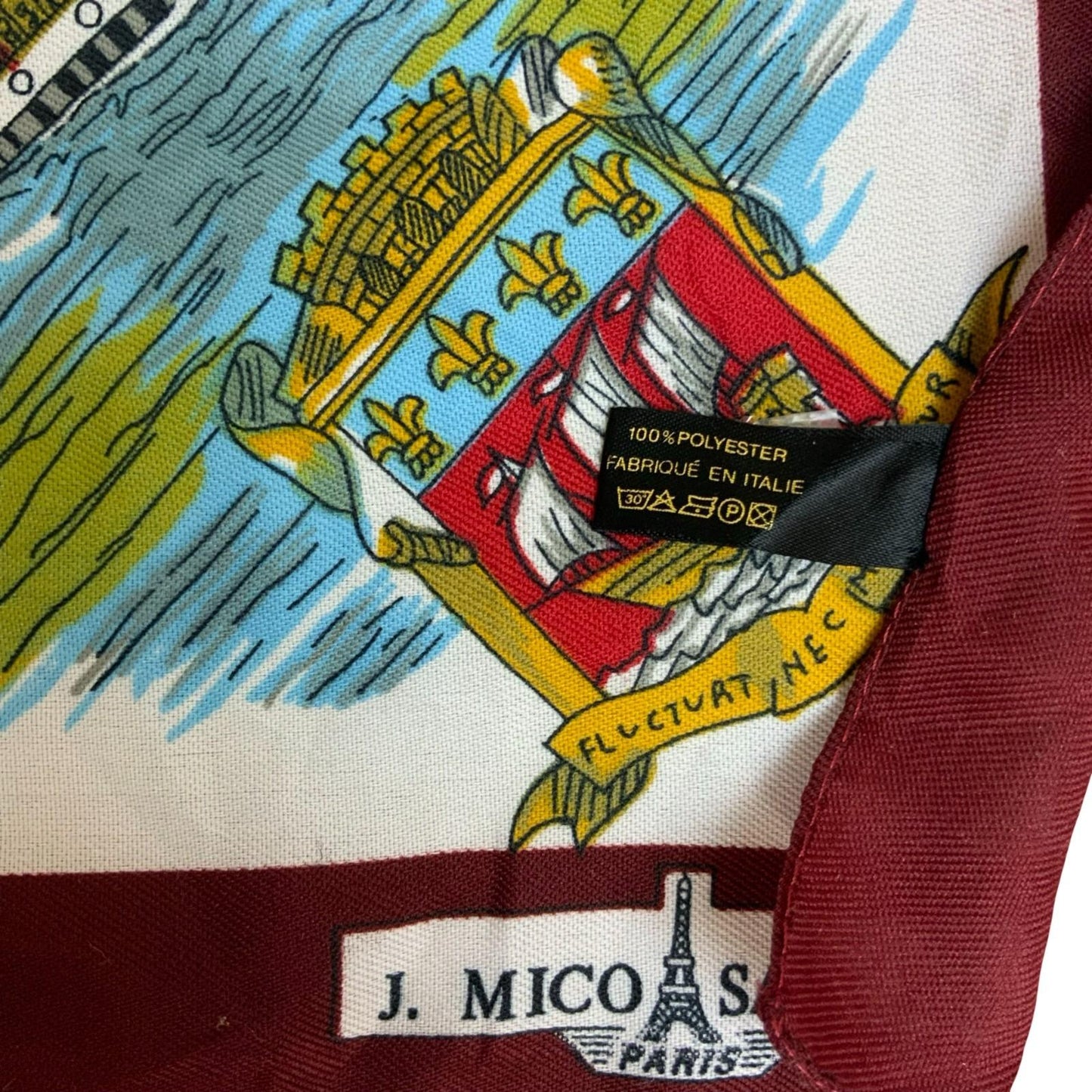 VTG 'J. MICO SANCHO' FRANCE BURGUNDY PARIS DESIGNER SQUARE TOURIST SCARF