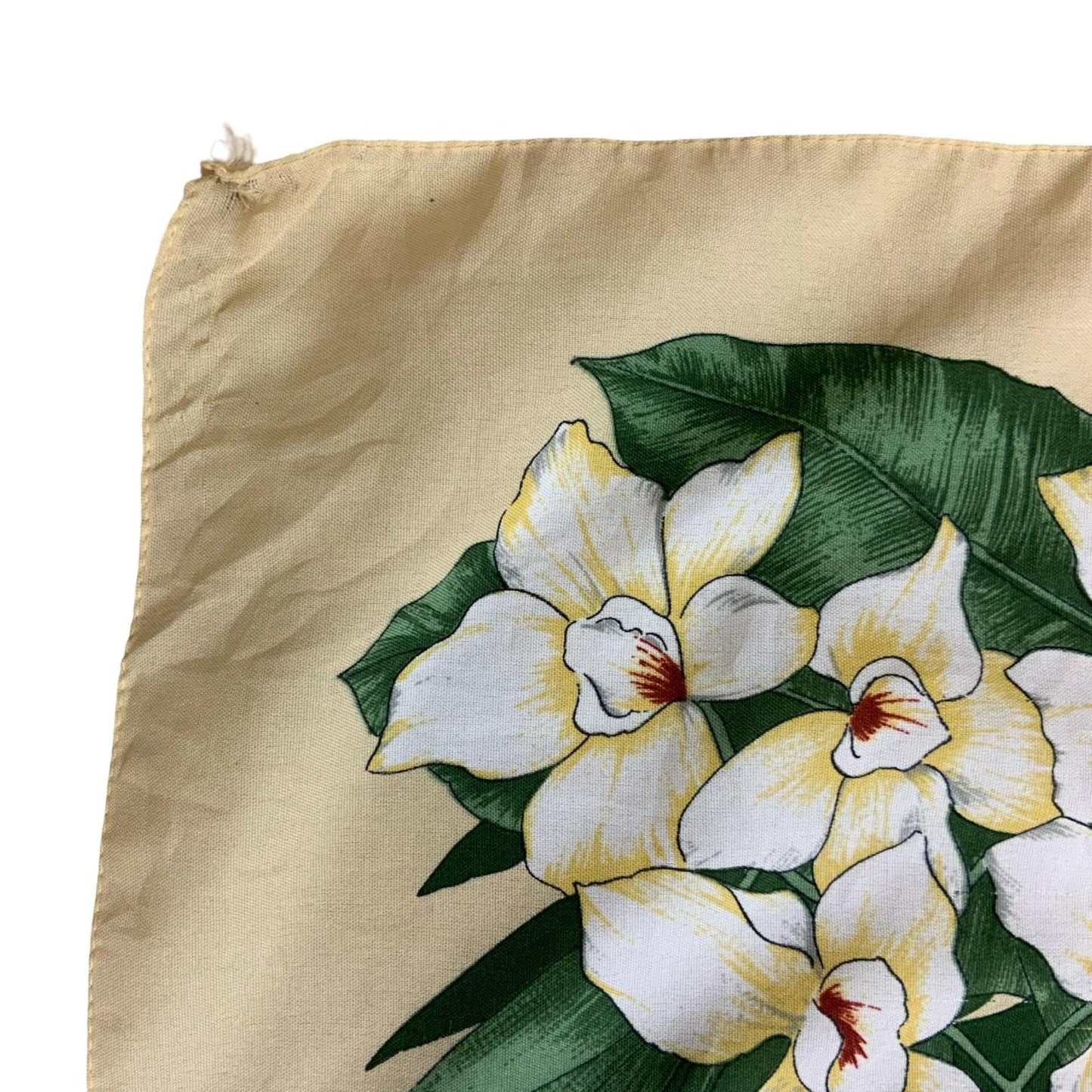 VTG 80s 'OLGA GRECO' BEIGE FLORAL RED YELLOW WHITE ITALIAN DESIGNER SQUARE SCARF