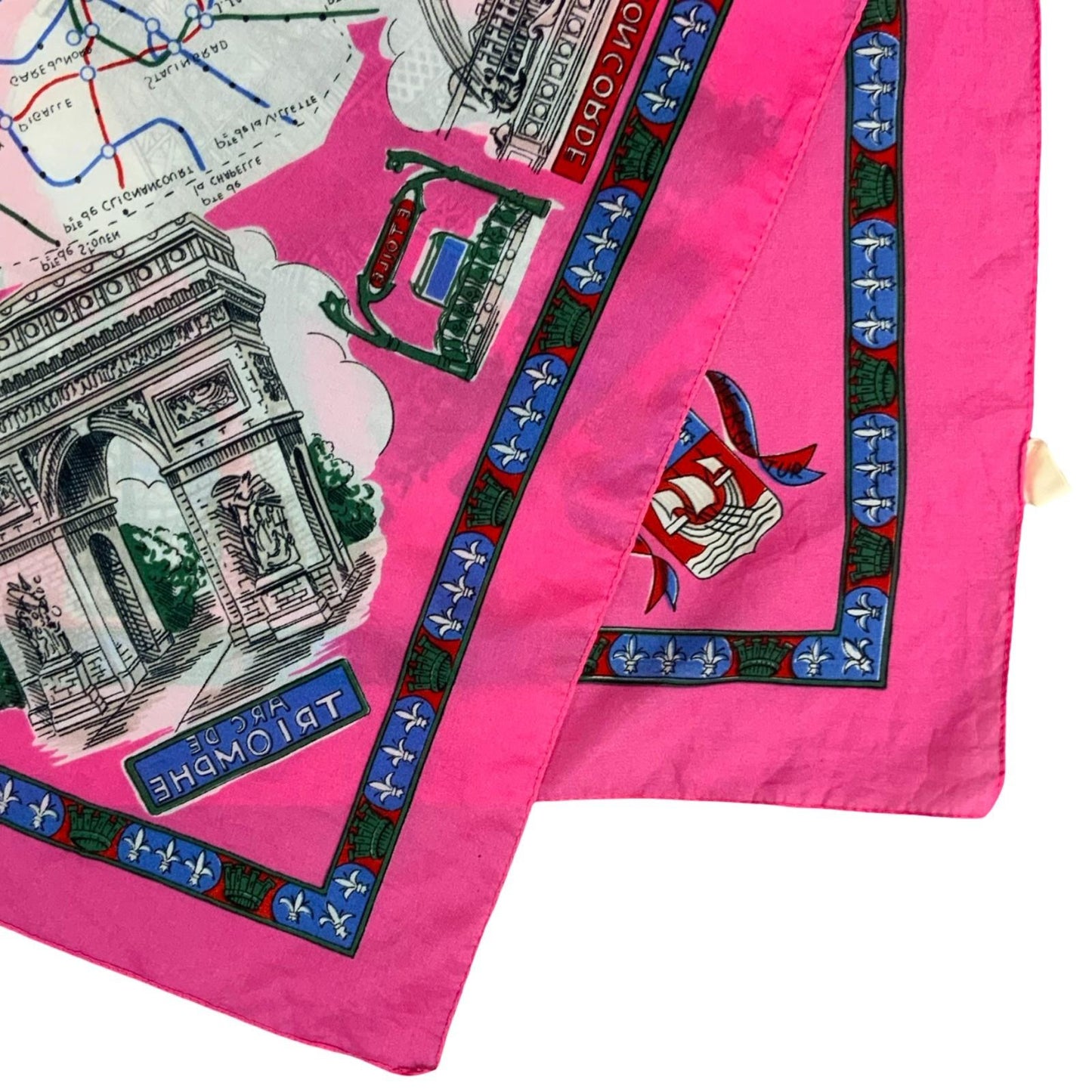 VTG 90s PINK PARIS SOUVENIR METRO MAP PARISIAN SQUARE TOURIST SCARF