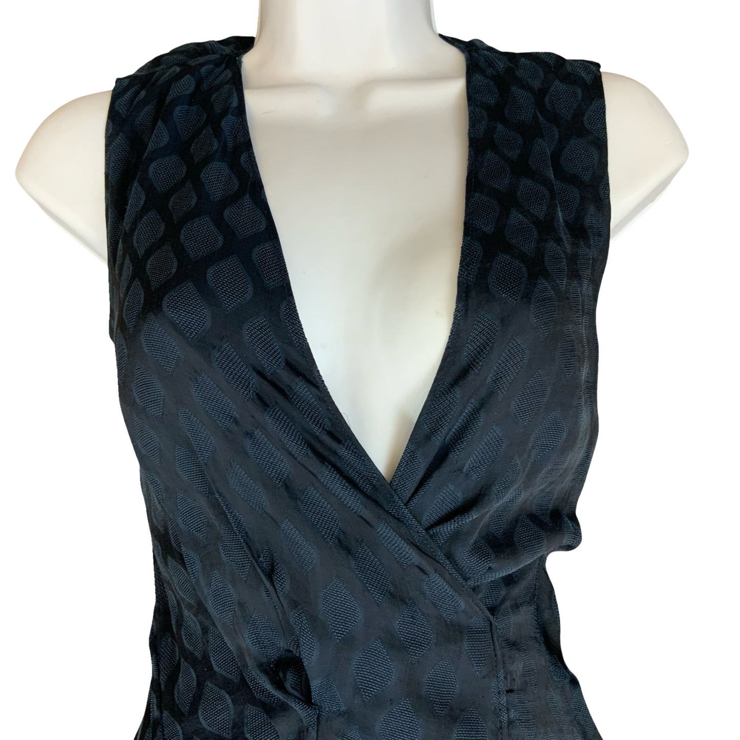 VTG 'VERA WANG' SIMPLY VERA INDIGO BLUE GEOMETRIC PATTERNED DRESS UK8/10