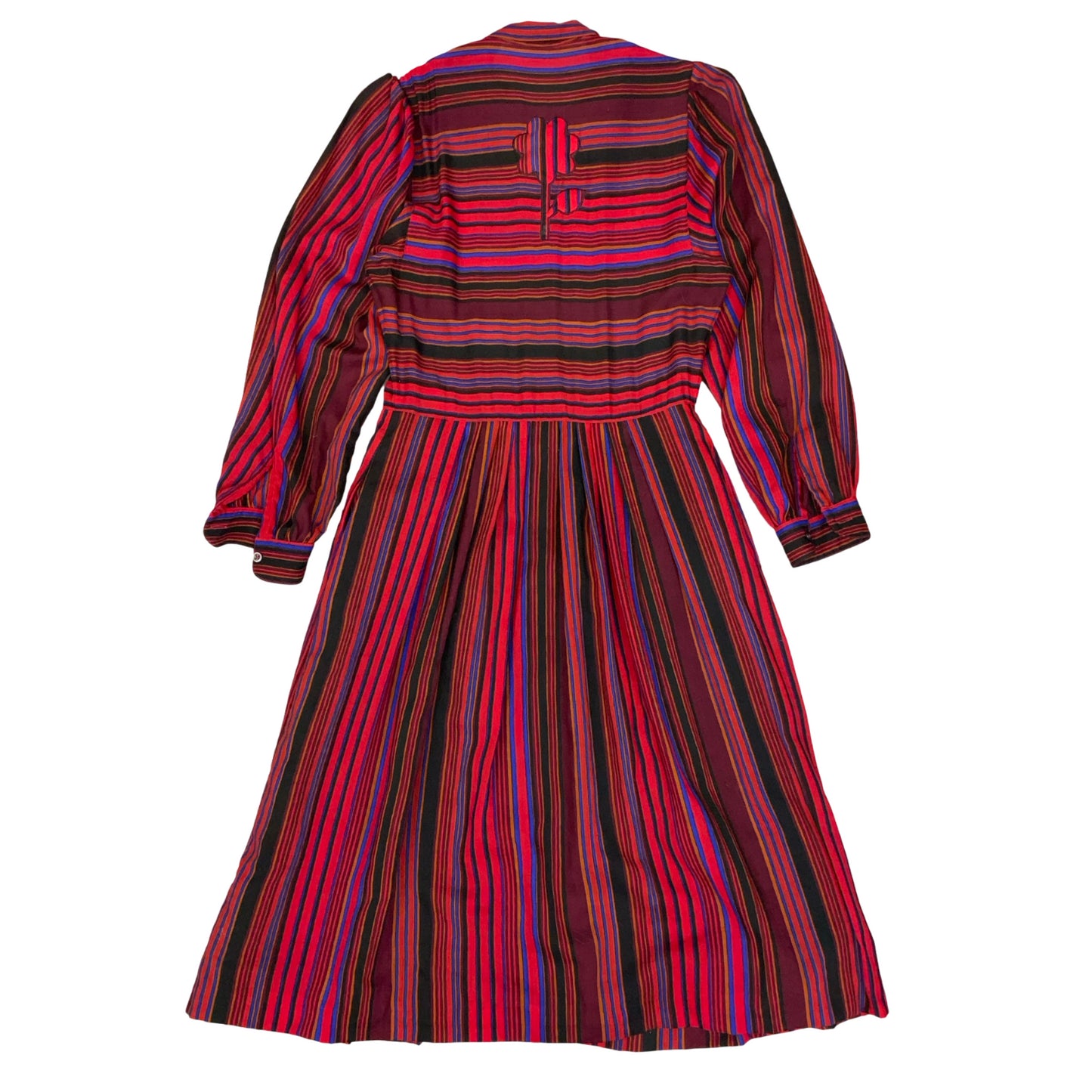 VTG 80s 'BOGNER' RED BLUE BLACK STRIPE FLORAL EMBROIDERED AUTUMNAL DRESS UK 8/10