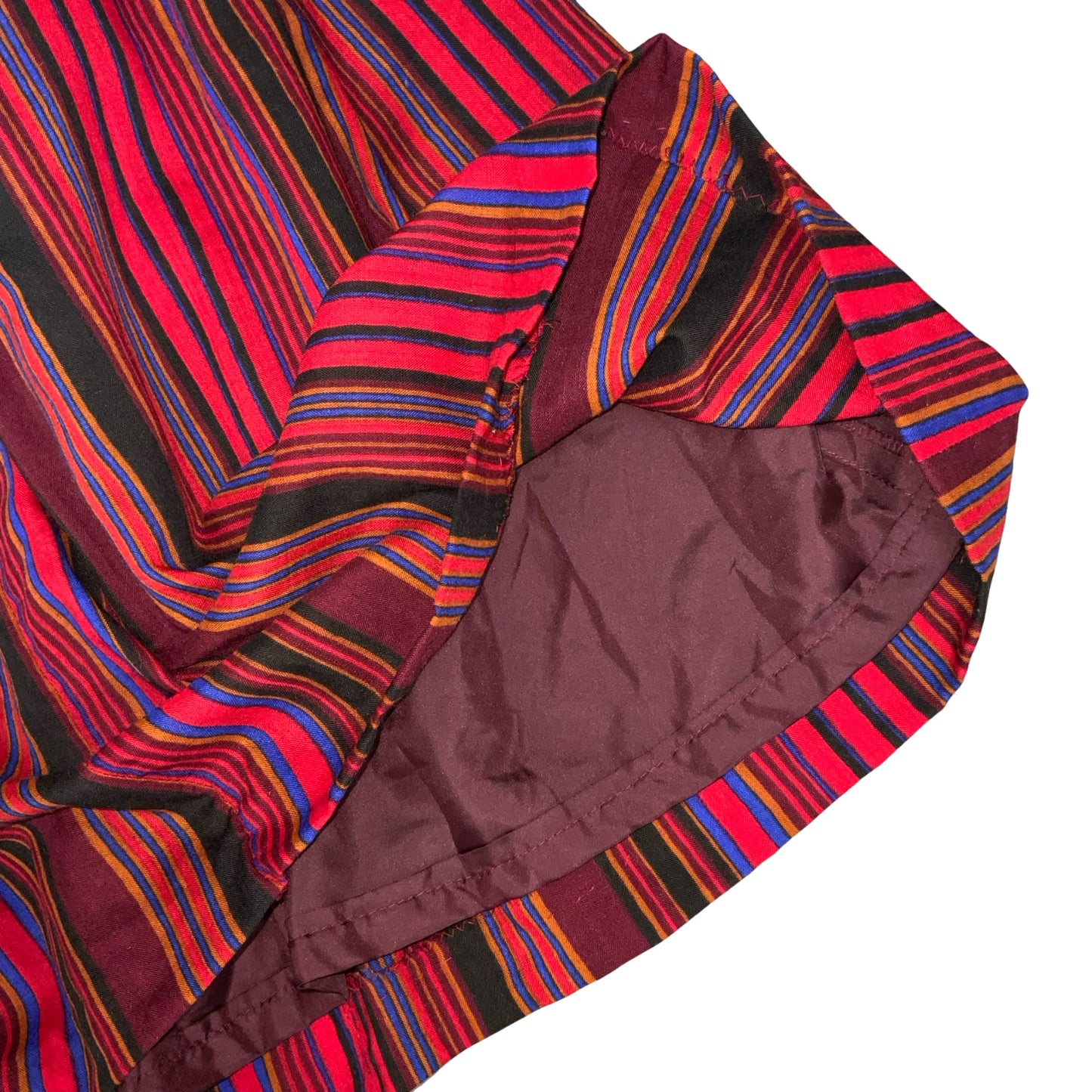 VTG 80s 'BOGNER' RED BLUE BLACK STRIPE FLORAL EMBROIDERED AUTUMNAL DRESS UK 8/10