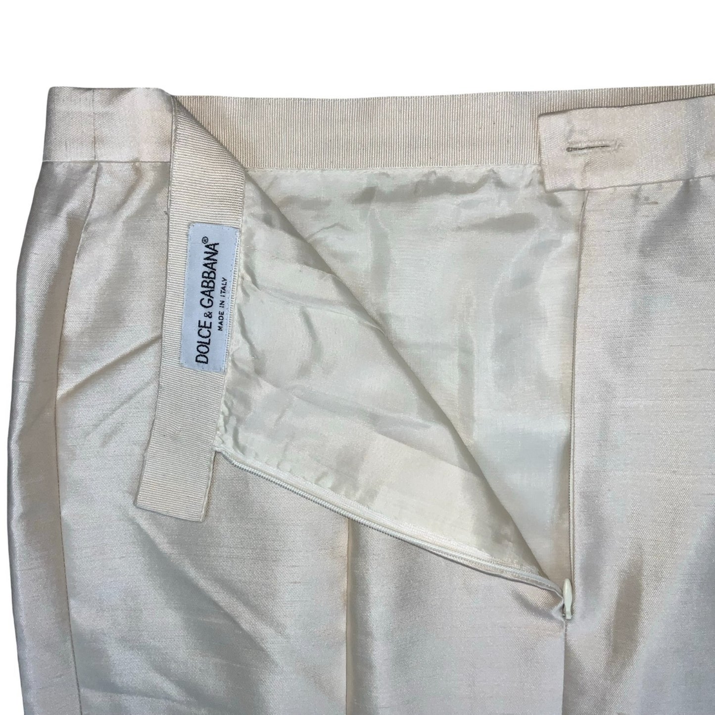 'DOLCE & GABBANA' DESIGNER WHITE 100% SILK MID-LENGTH PENCIL SKIRT UK 12