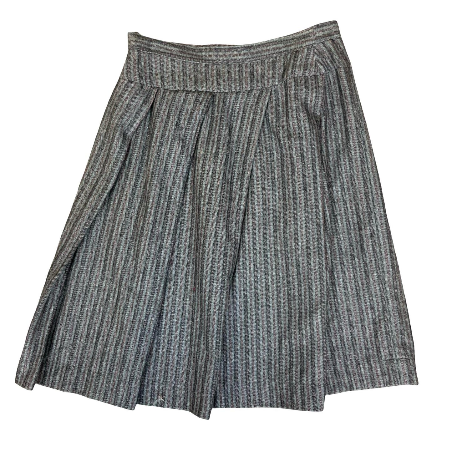 VTG 'VIVIENNE WESTWOOD' GREY RED BLACK STRIPE ASYMMETRIC PLEATED WOOL SKIRT UK12