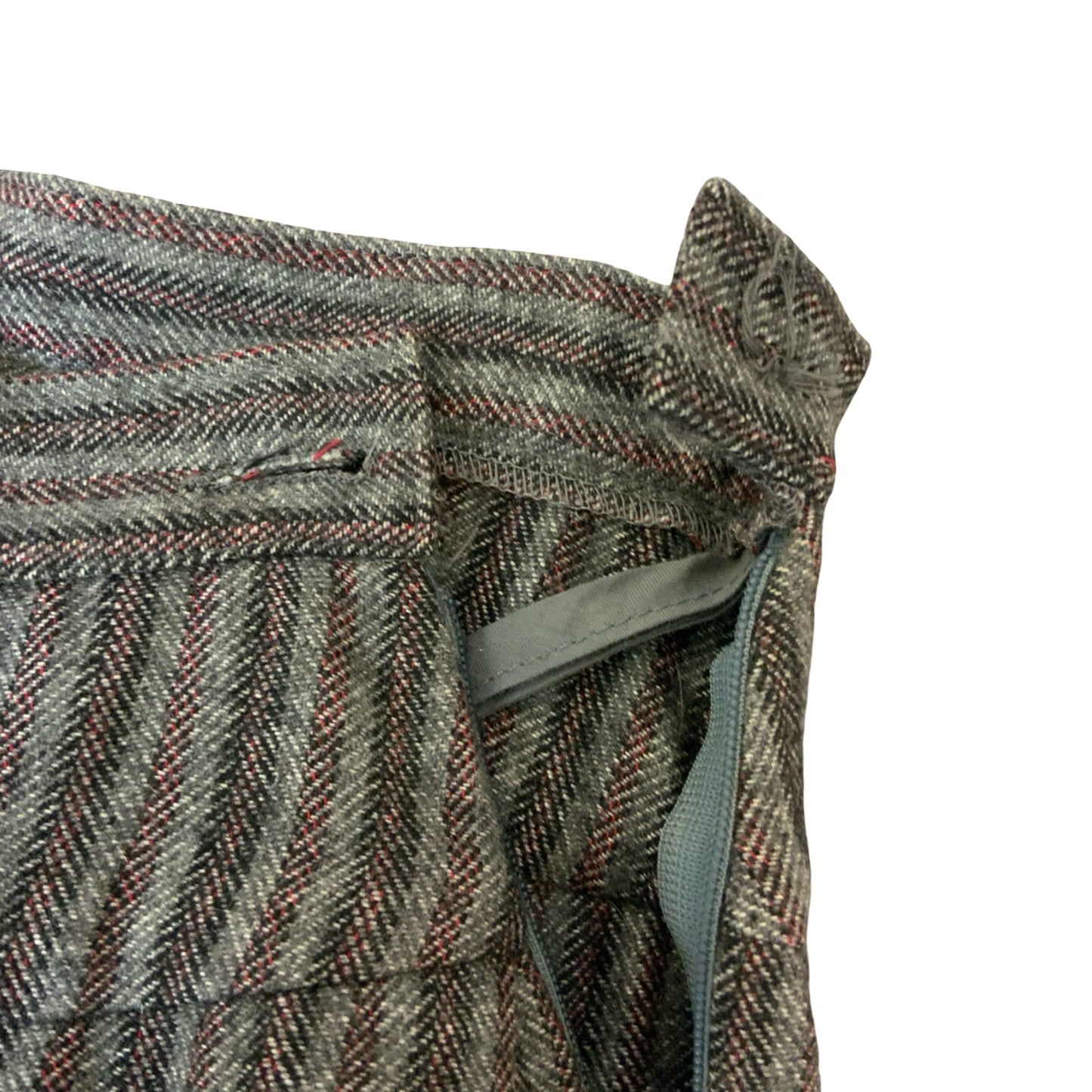 VTG 'VIVIENNE WESTWOOD' GREY RED BLACK STRIPE ASYMMETRIC PLEATED WOOL SKIRT UK12