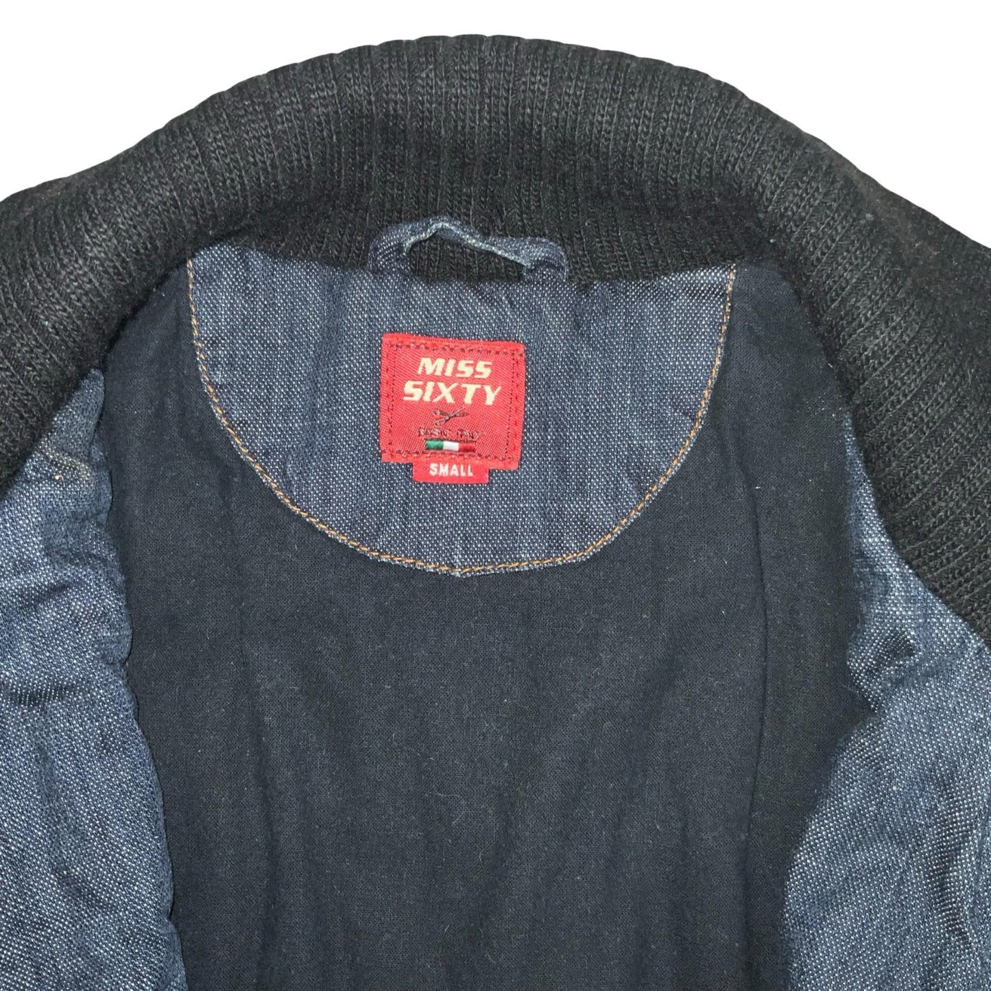 VTG Y2K 'Miss Sixty' RARE Blue Faded Denim Cropped Bomber Zip-Up Jacket UK 10/12