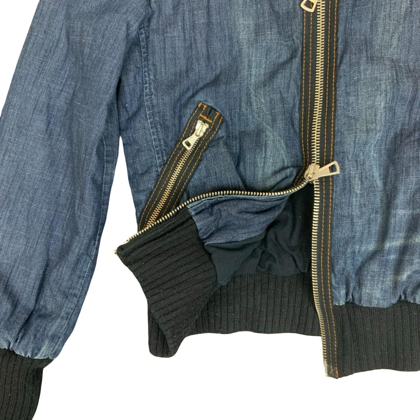 VTG Y2K 'Miss Sixty' RARE Blue Faded Denim Cropped Bomber Zip-Up Jacket UK 10/12