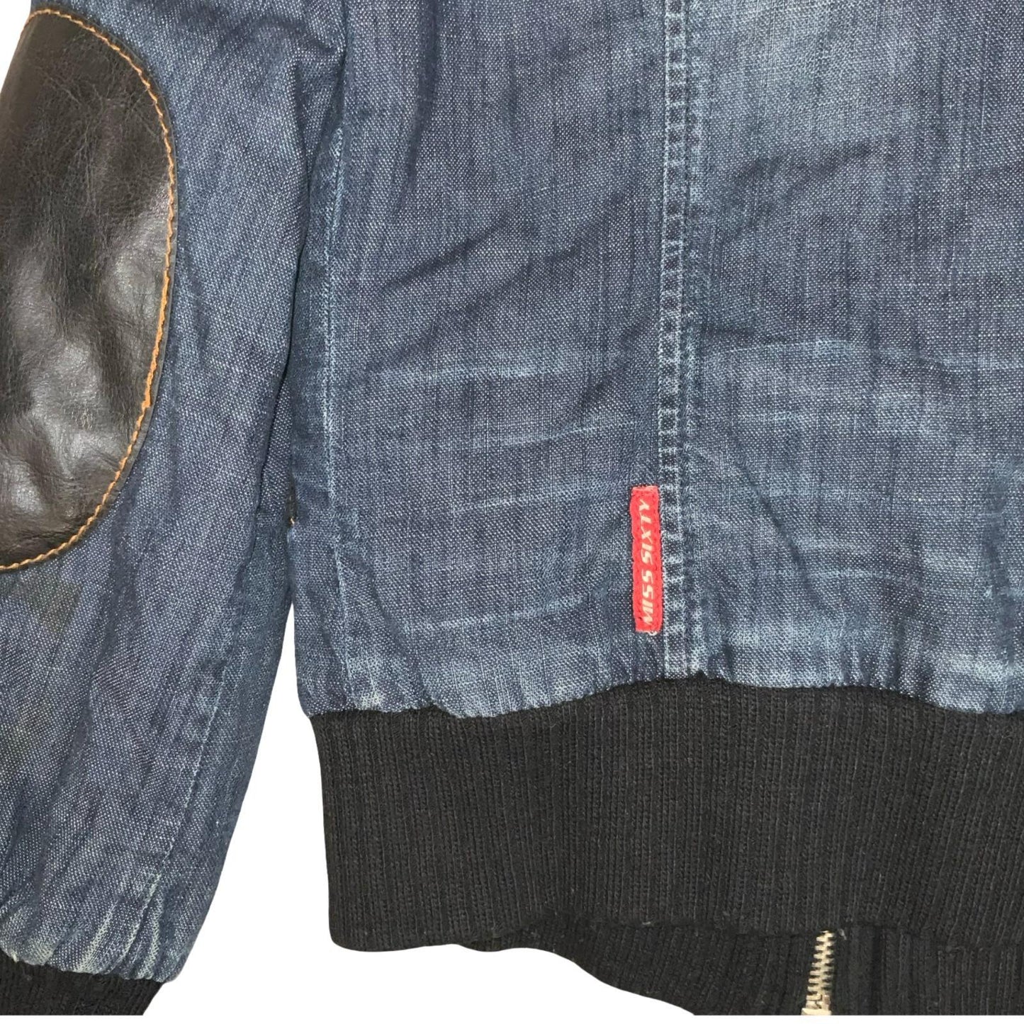 VTG Y2K 'Miss Sixty' RARE Blue Faded Denim Cropped Bomber Zip-Up Jacket UK 10/12