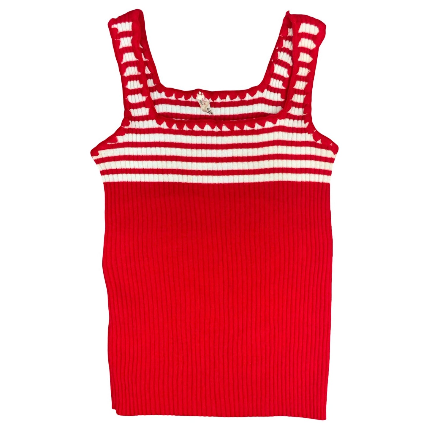Vtg 70s Red White Striped Ribbed Elasticated Sleeveless Strappy Vest Top UK 8/10