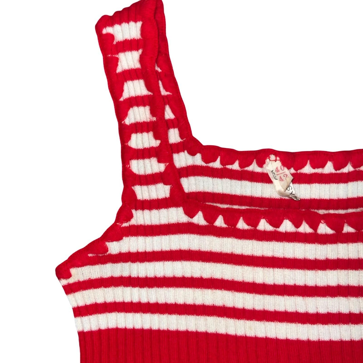 Vtg 70s Red White Striped Ribbed Elasticated Sleeveless Strappy Vest Top UK 8/10