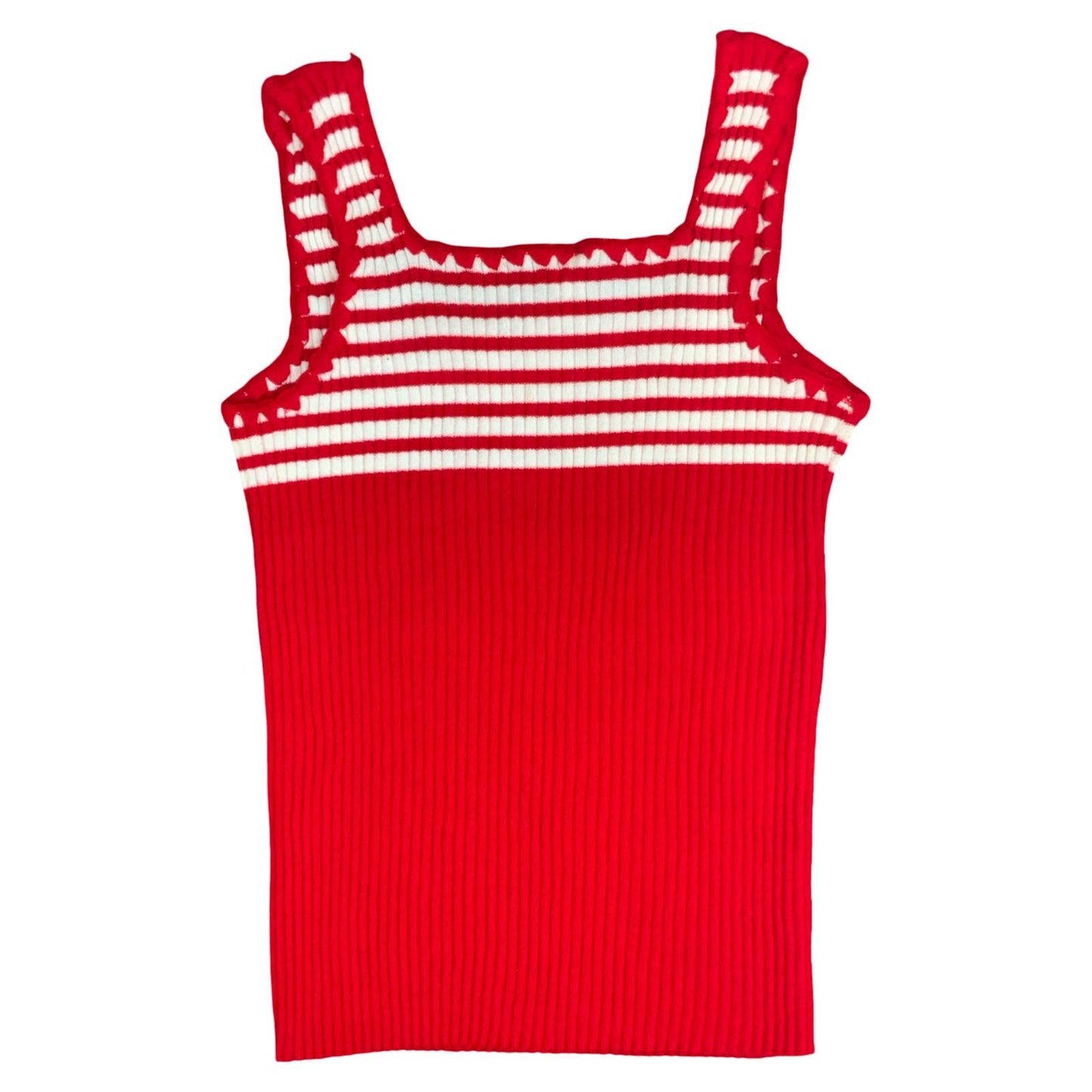 Vtg 70s Red White Striped Ribbed Elasticated Sleeveless Strappy Vest Top UK 8/10