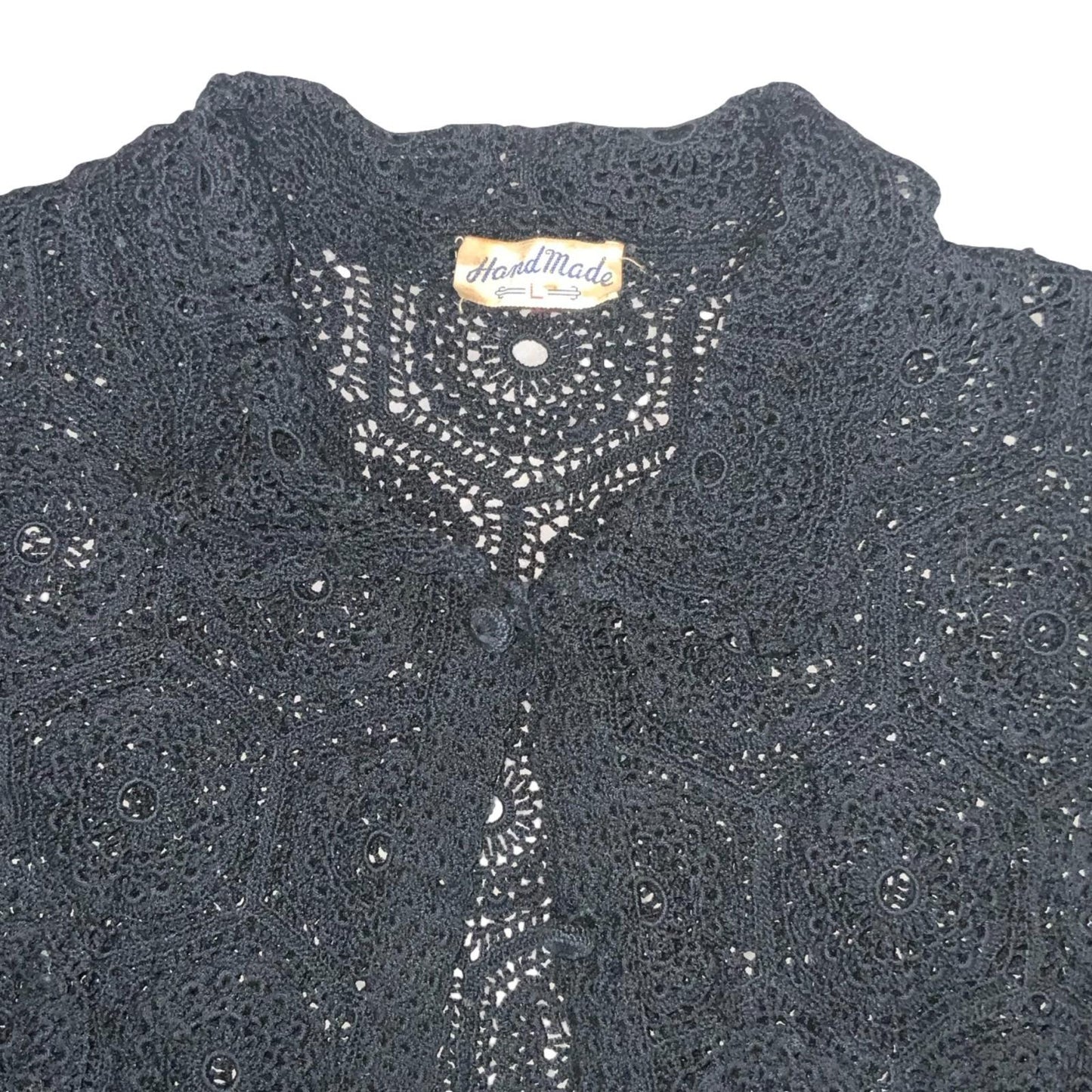 Vtg Black Floral Knit Crochet Textured Cut-Out Gothic Bolero Cardigan UK 8/10