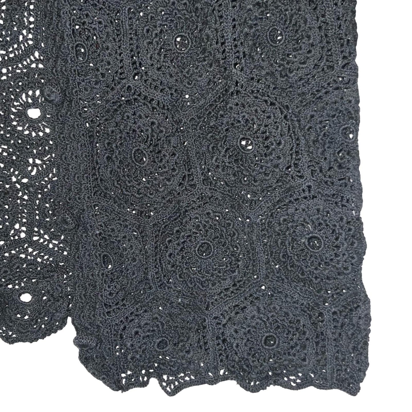 Vtg Black Floral Knit Crochet Textured Cut-Out Gothic Bolero Cardigan UK 8/10