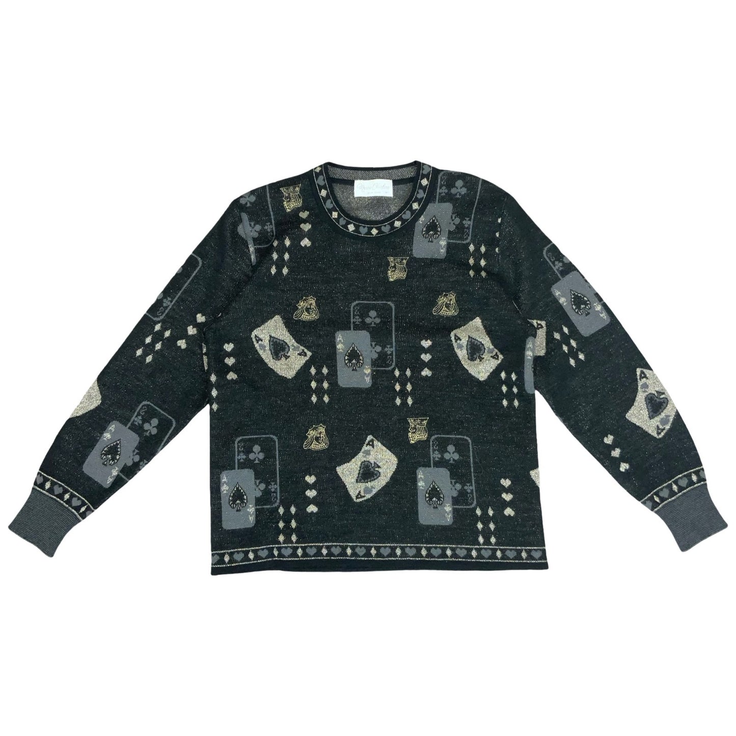 VTG 80s RARE 'Marisa Christina' Black Grey Playing Cards Novelty Jumper UK 10/12