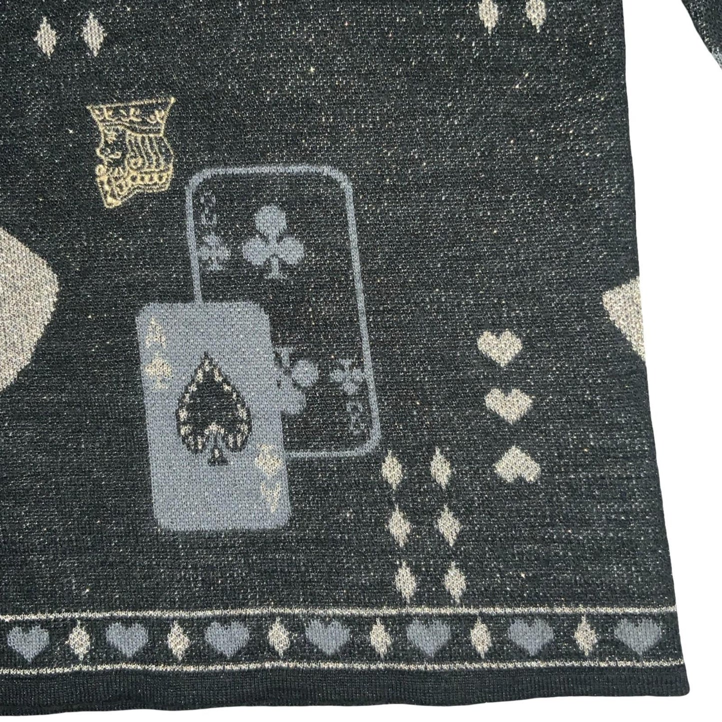 VTG 80s RARE 'Marisa Christina' Black Grey Playing Cards Novelty Jumper UK 10/12