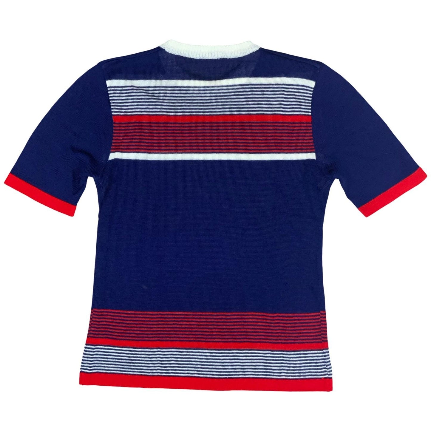 VTG 70s 80s Blue Red White Stripe Short Sleeve Casual Ribbed Knit T-Shirt UK 6/8