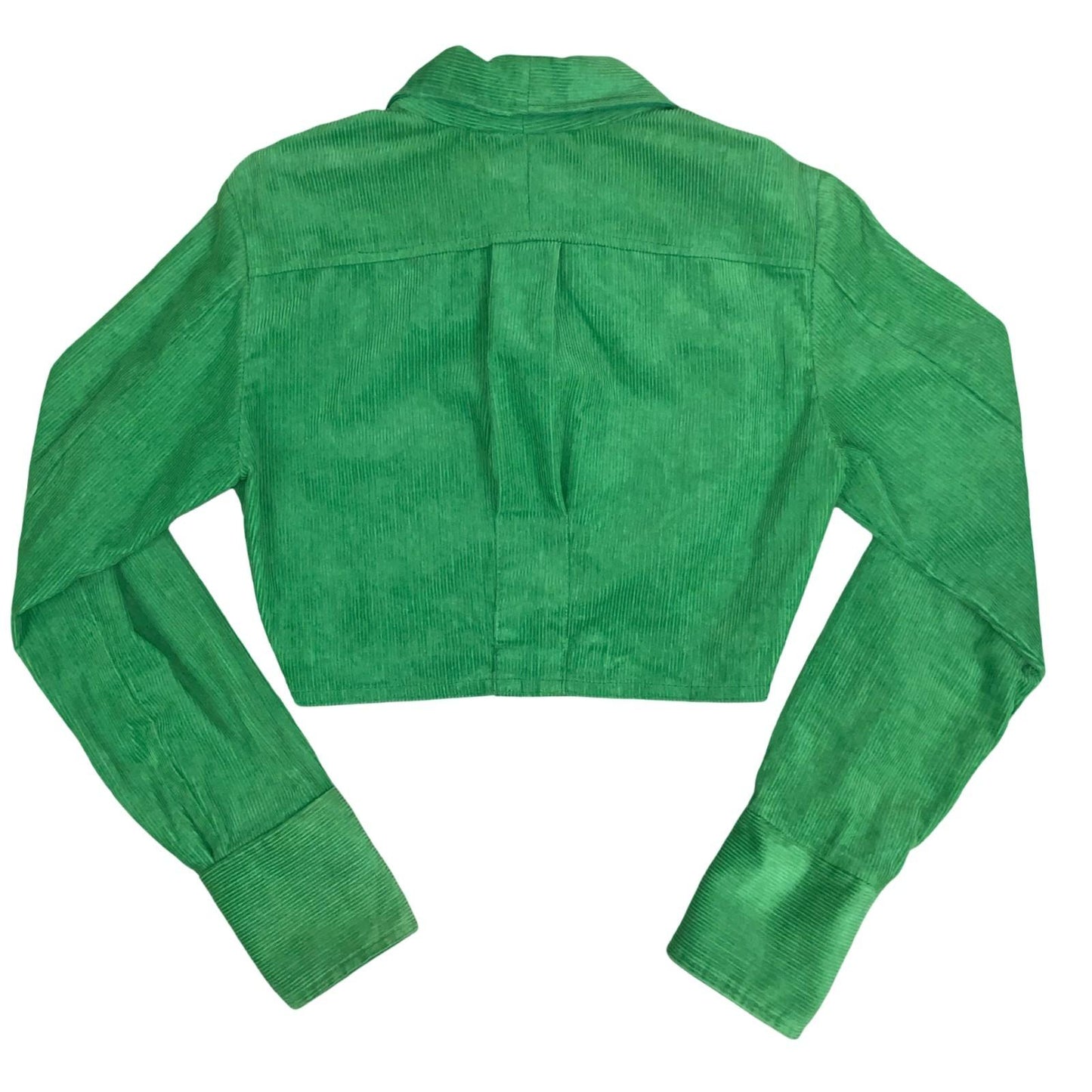 VTG 90s y2k Green Button-Up Cropped Casual Retro Corduroy Shirt Jacket UK 8/10