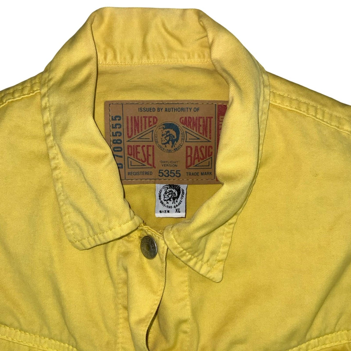 Vintage 90s 'Diesel' Yellow Biker Retro Sleeveless Denim Vest Jacket M/L UK 14