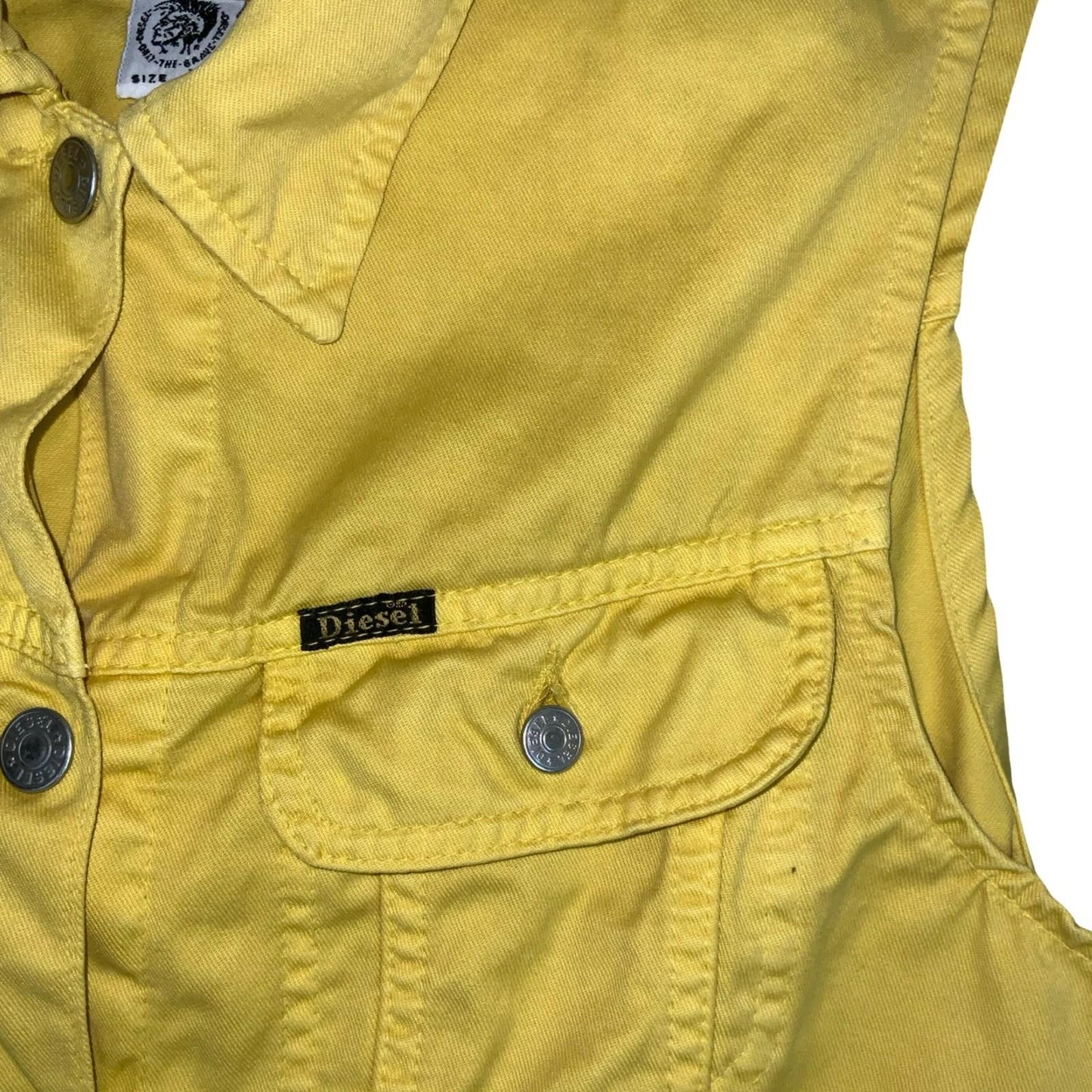 Vintage 90s 'Diesel' Yellow Biker Retro Sleeveless Denim Vest Jacket M/L UK 14