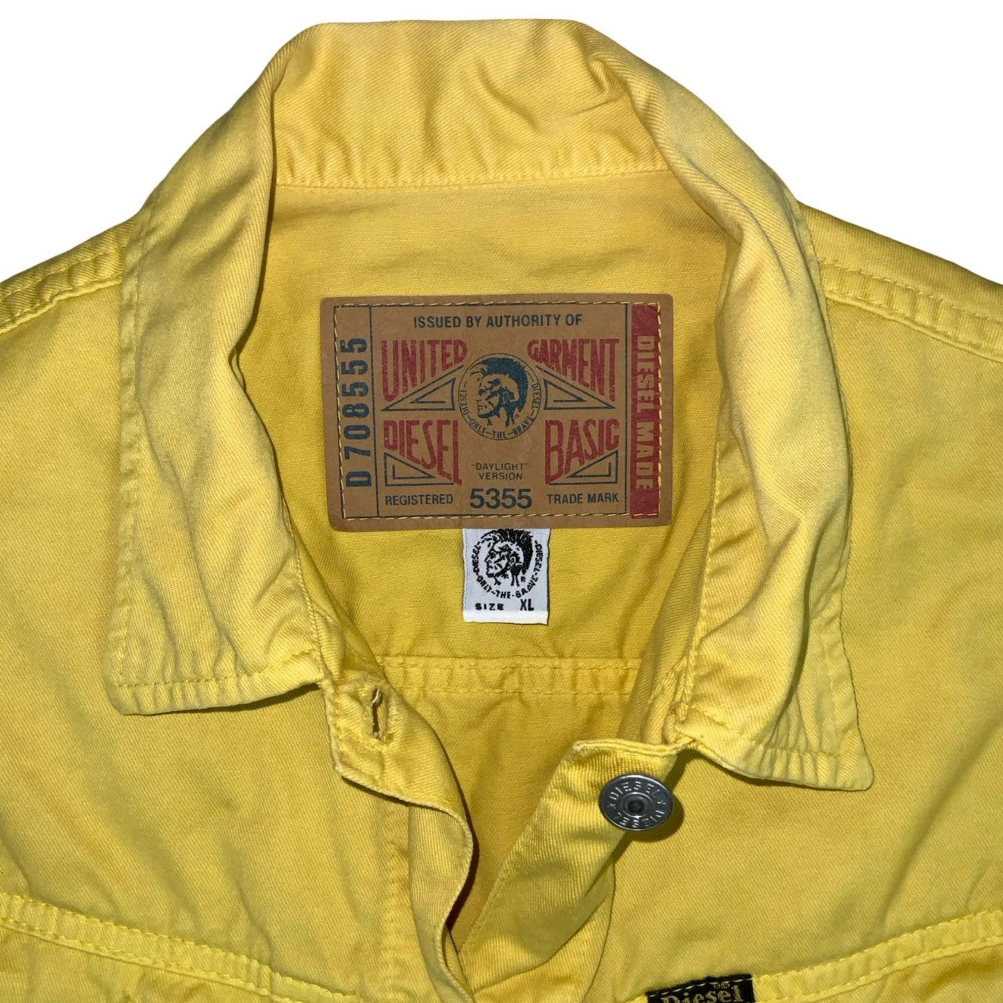 Vintage 90s 'Diesel' Yellow Biker Retro Sleeveless Denim Vest Jacket M/L UK 14