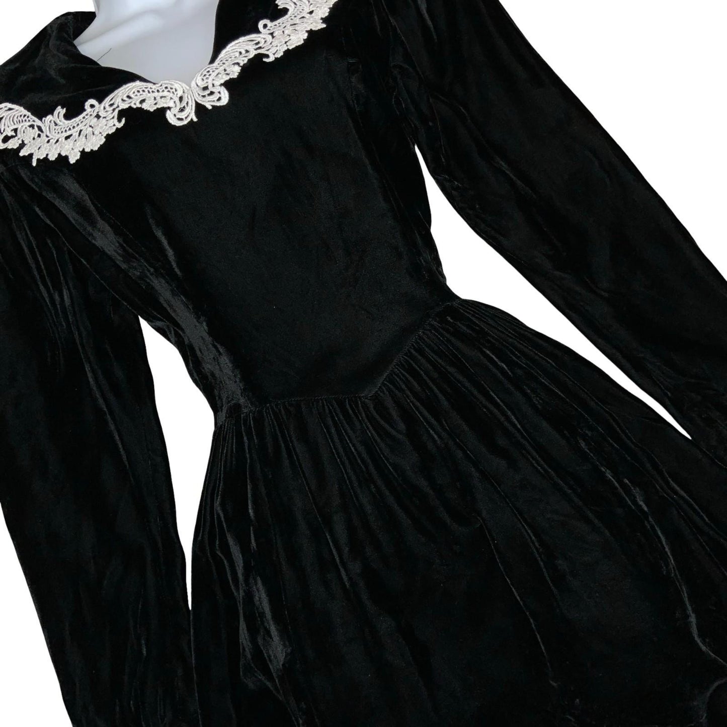 Vtg 80s 'Gunne Sax' by Jessica McClintock Black Velvet Sailor Gothic Dress UK6/8