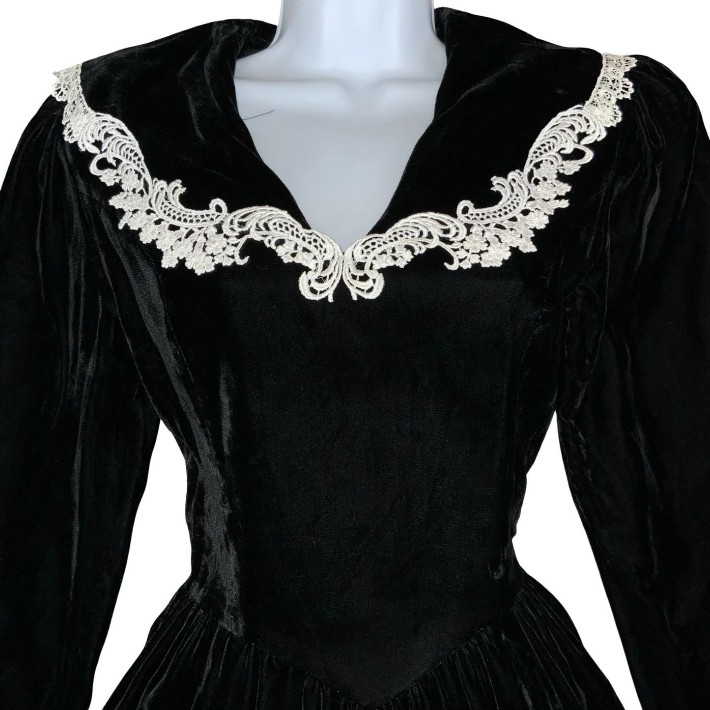 Vtg 80s 'Gunne Sax' by Jessica McClintock Black Velvet Sailor Gothic Dress UK6/8
