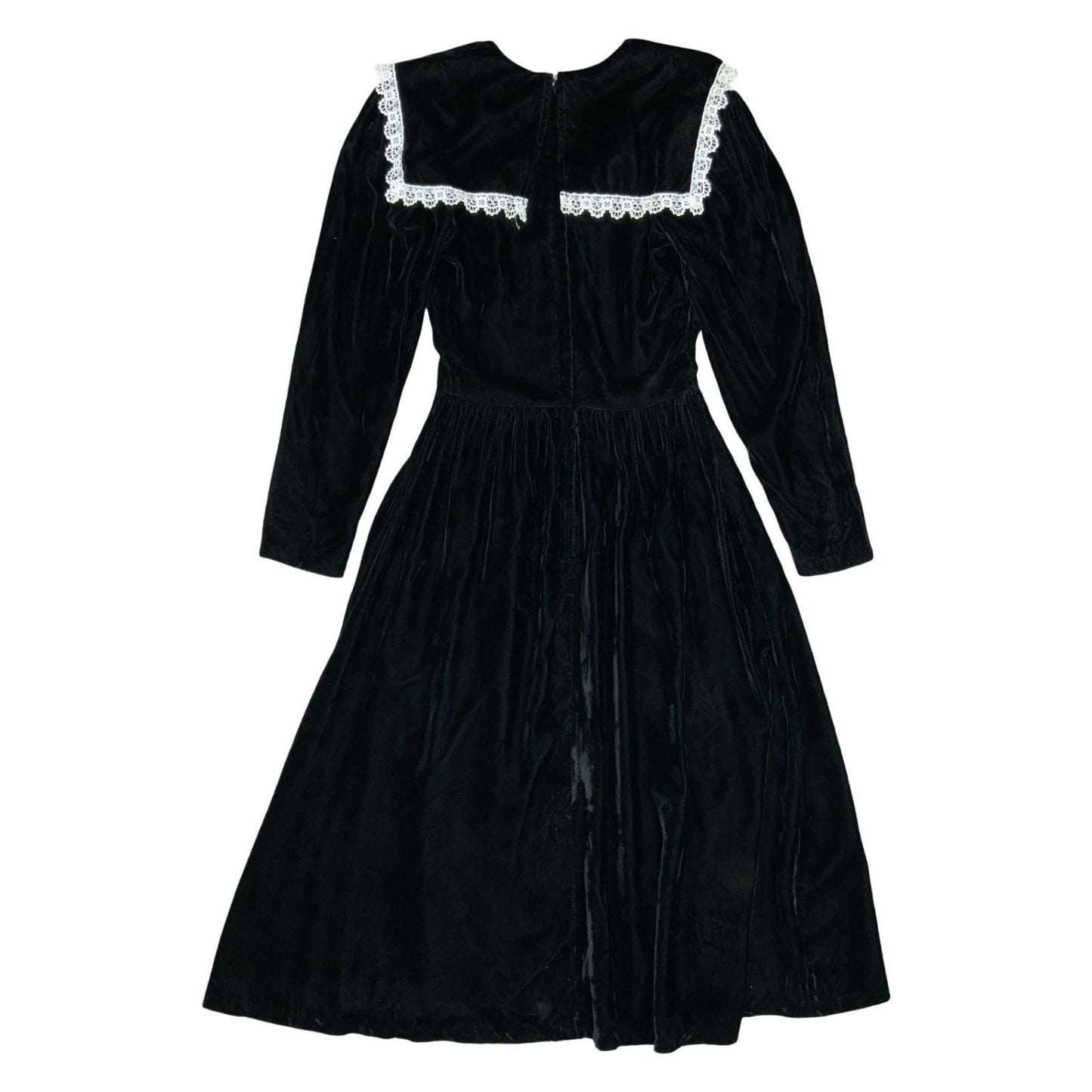 Vtg 80s 'Gunne Sax' by Jessica McClintock Black Velvet Sailor Gothic Dress UK6/8