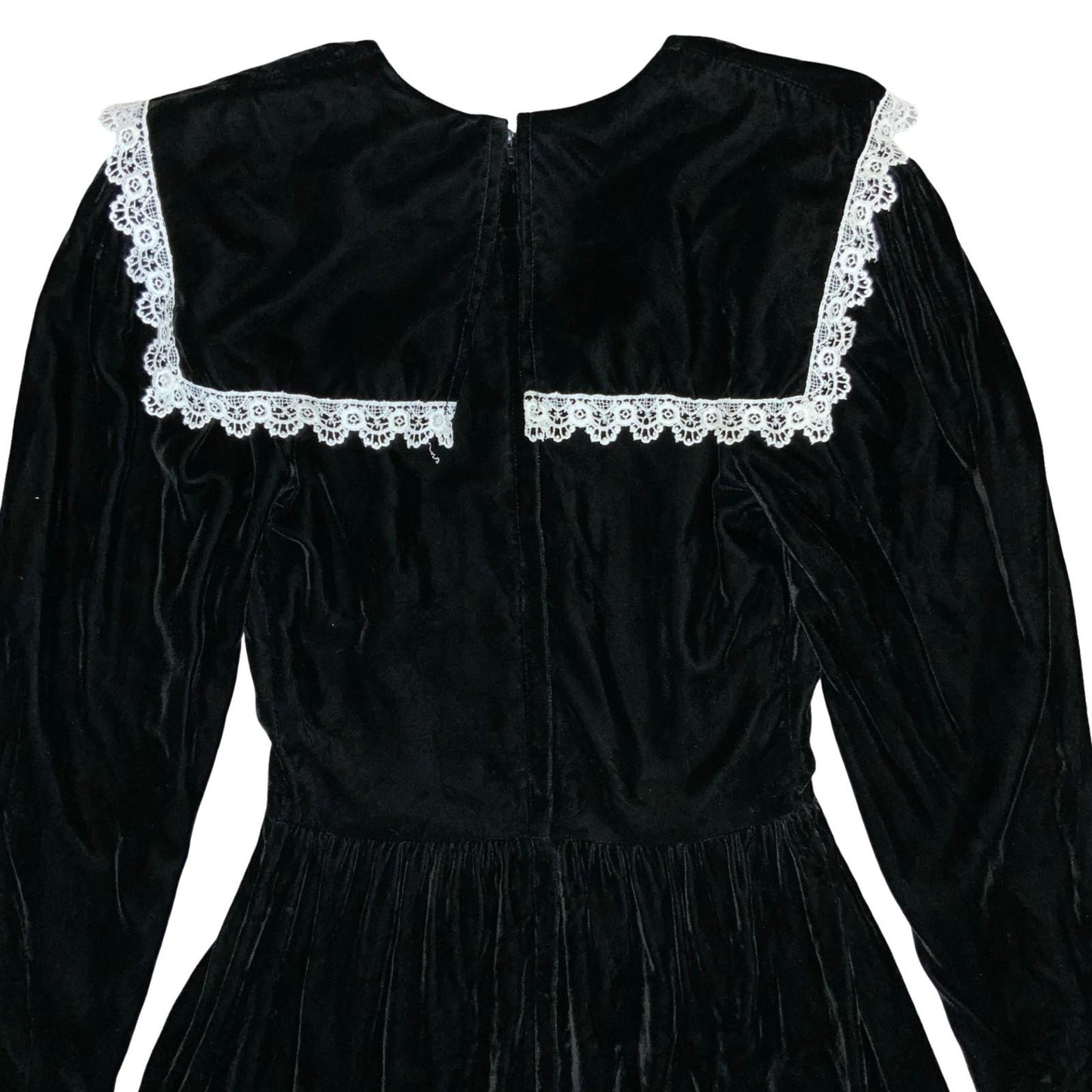 Vtg 80s 'Gunne Sax' by Jessica McClintock Black Velvet Sailor Gothic Dress UK6/8